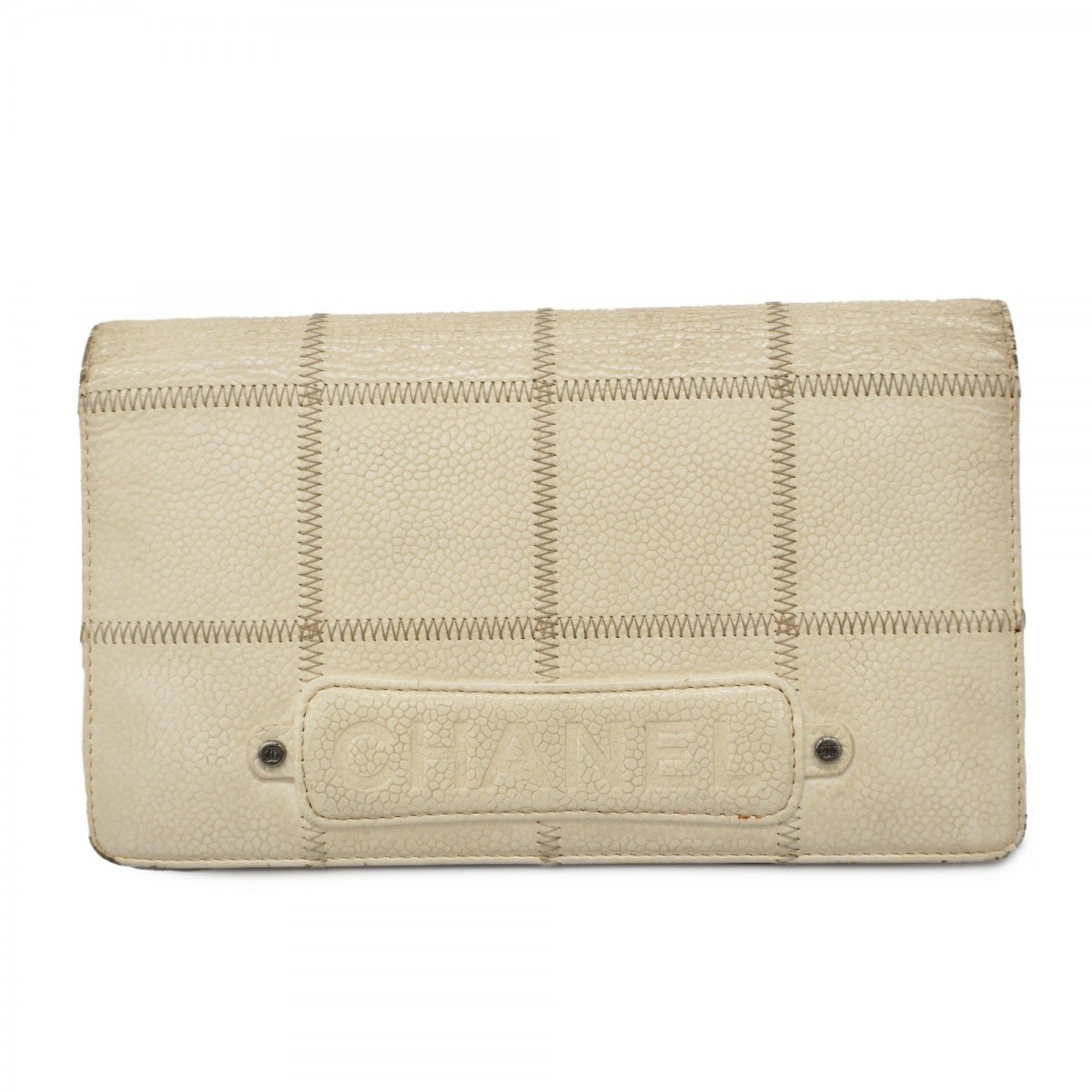 Chanel Long Wallet Chocolate Bar Caviar Skin White Women's