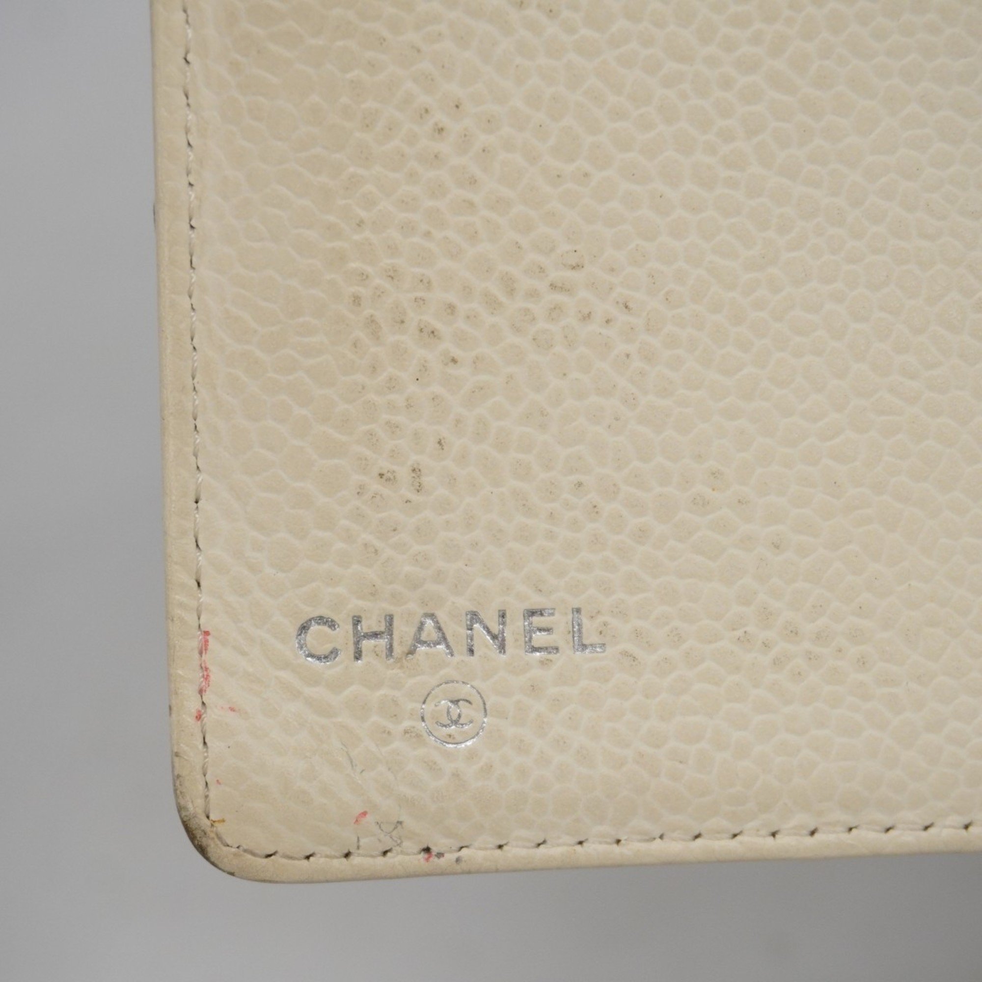 Chanel Long Wallet Chocolate Bar Caviar Skin White Women's