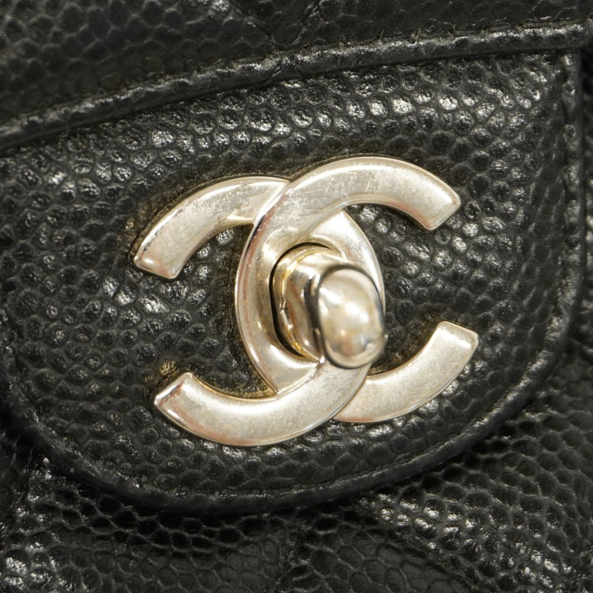 Chanel Shoulder Bag Matelasse Caviar Skin Black Women's