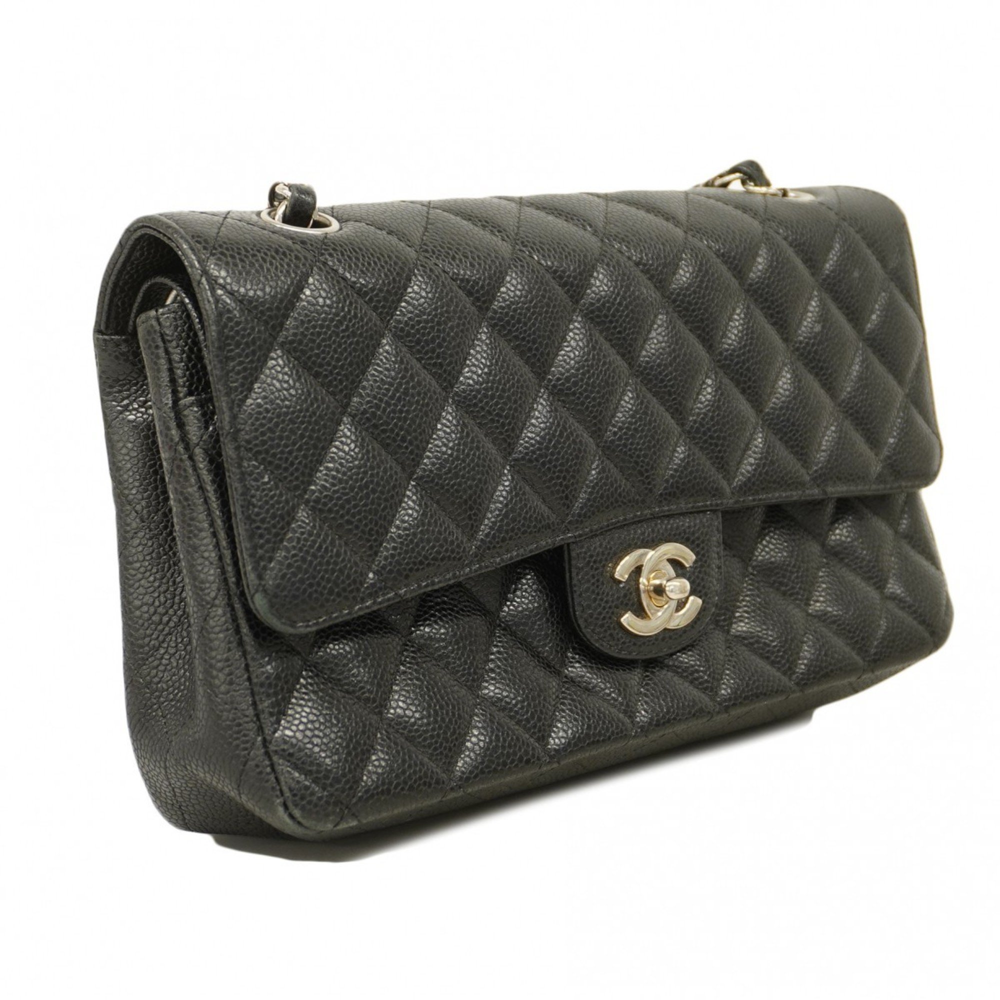 Chanel Shoulder Bag Matelasse Caviar Skin Black Women's