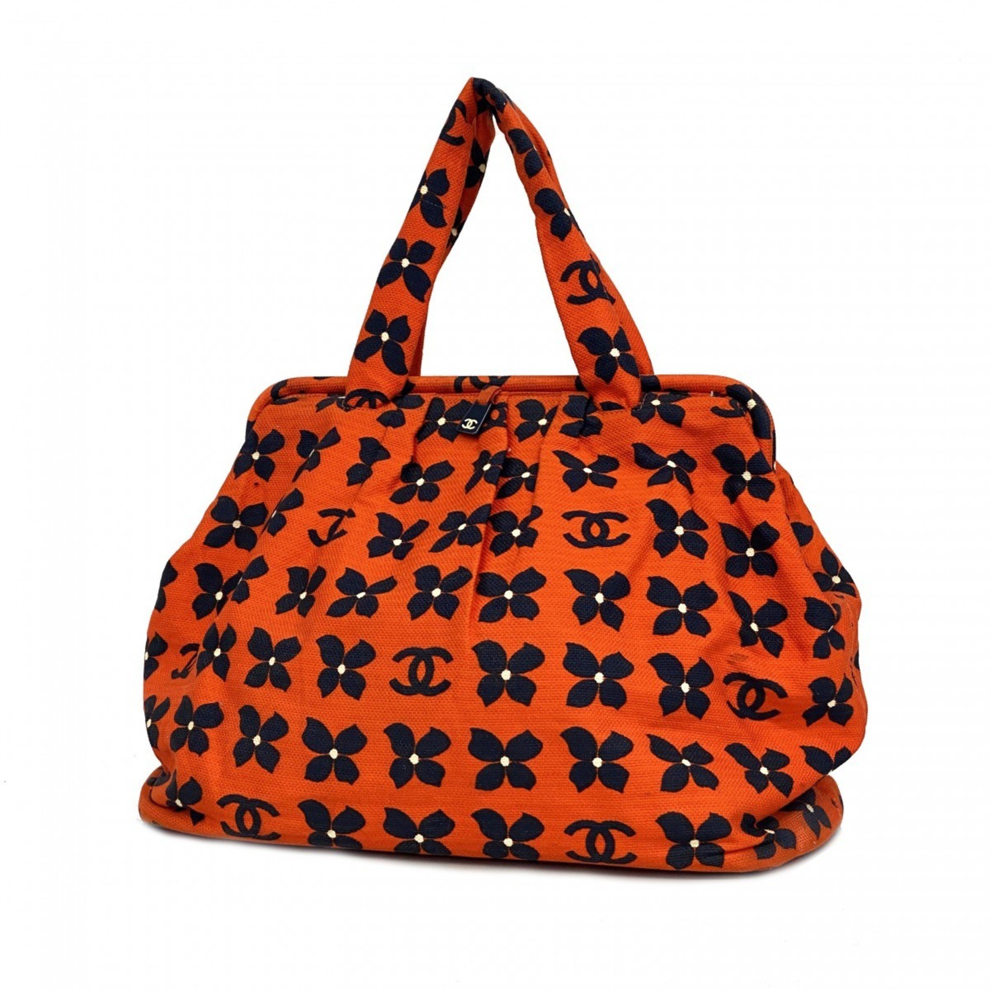 Chanel Tote Bag Canvas Orange Navy Women's