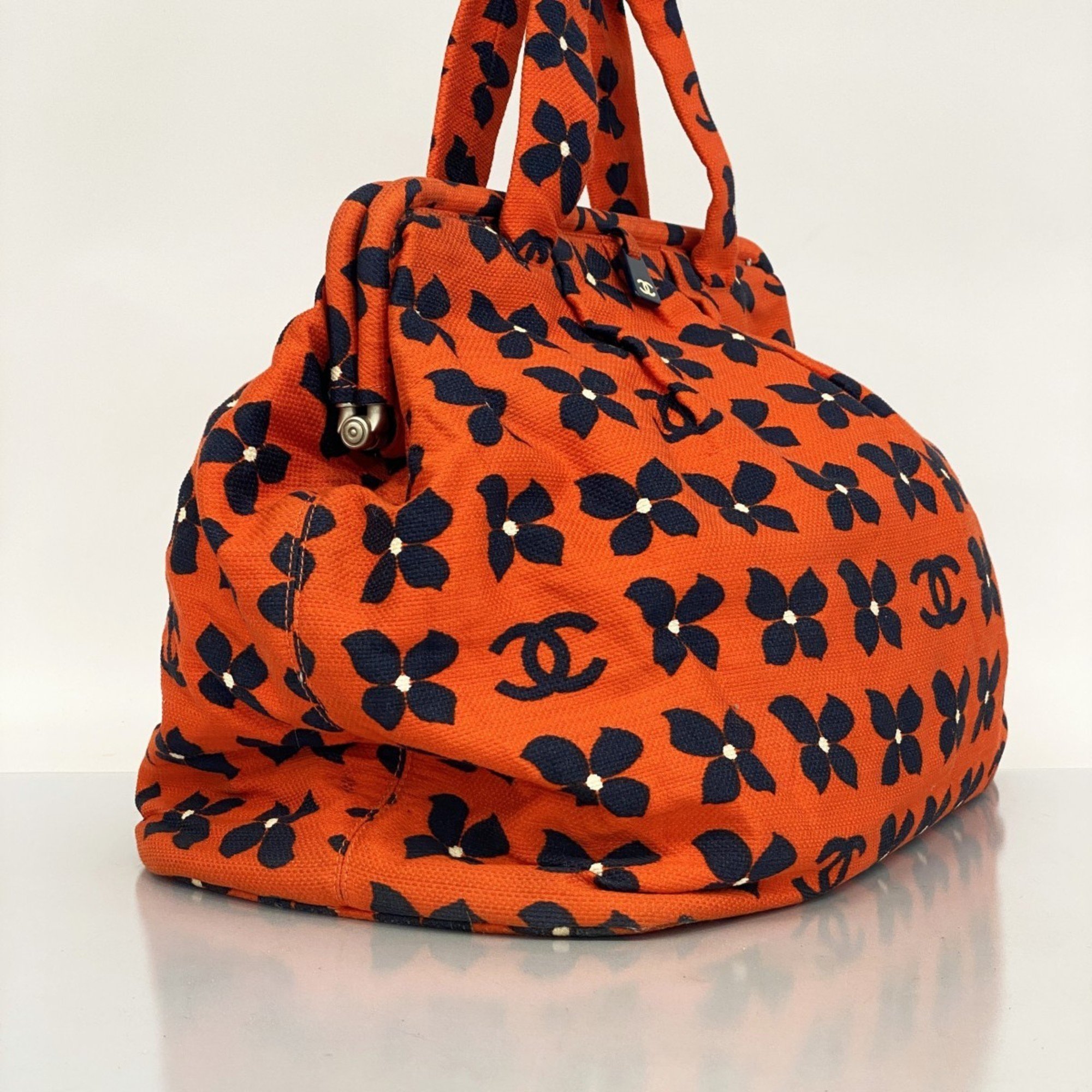 Chanel Tote Bag Canvas Orange Navy Women's