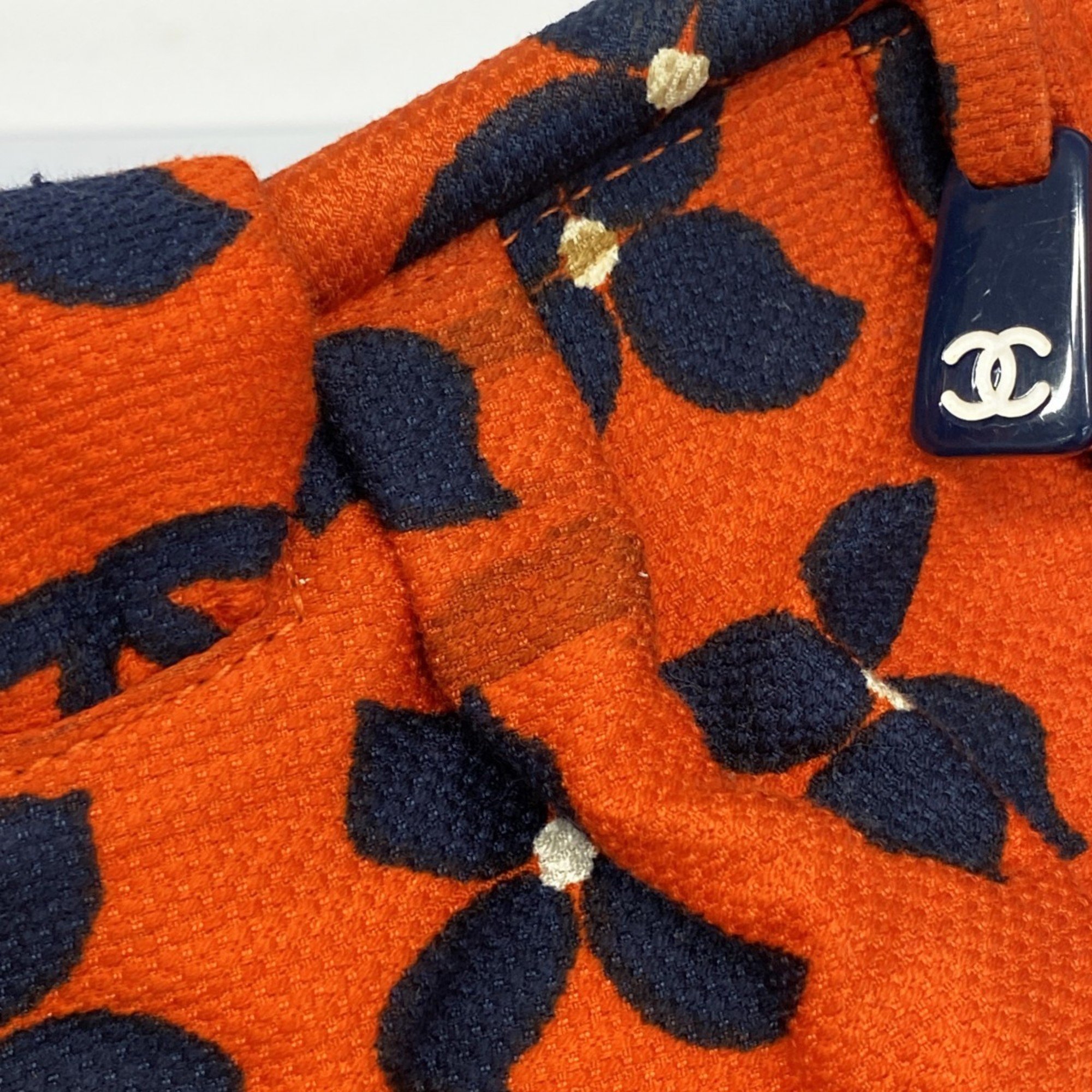 Chanel Tote Bag Canvas Orange Navy Women's