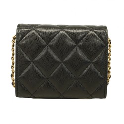 Chanel Shoulder Wallet Matelasse Caviar Skin Black Champagne Ladies