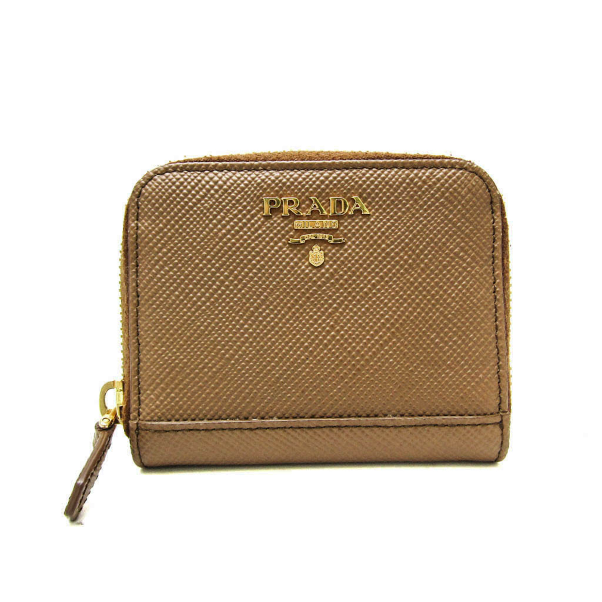 Prada Saffiano Women's Leather Coin Purse/coin Case Brown