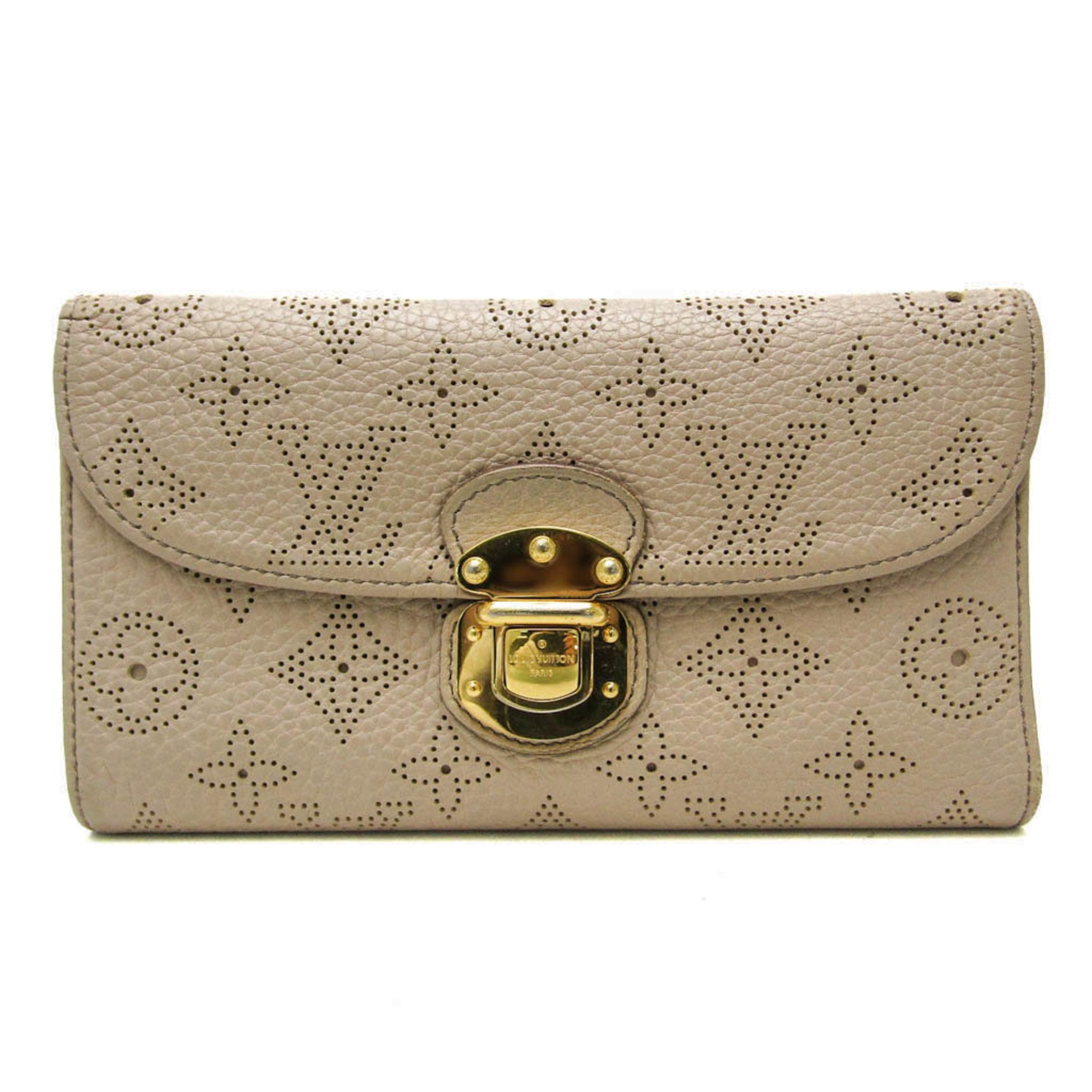 Louis Vuitton Mahina Portefeuille Amelia M93761 Women's Mahina Leather Long Wallet (tri-fold) Taupe