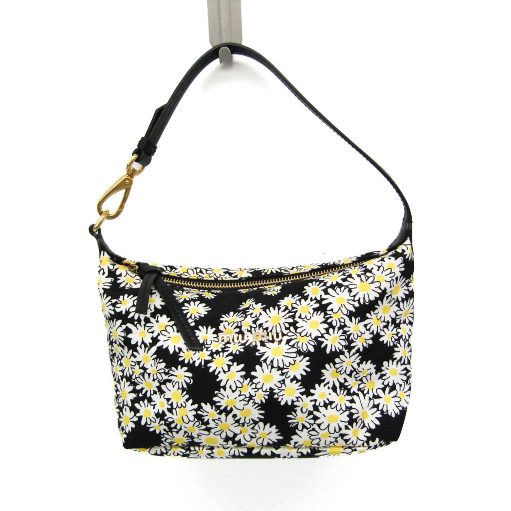 Miu Miu Floral One Shoulder Mini Bag 5NE841 Women's Nylon,Leather Handbag,Pouch Black,White