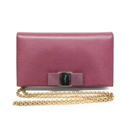 Salvatore Ferragamo Vara KM 22B850 Women's Leather Chain/Shoulder Wallet Pink