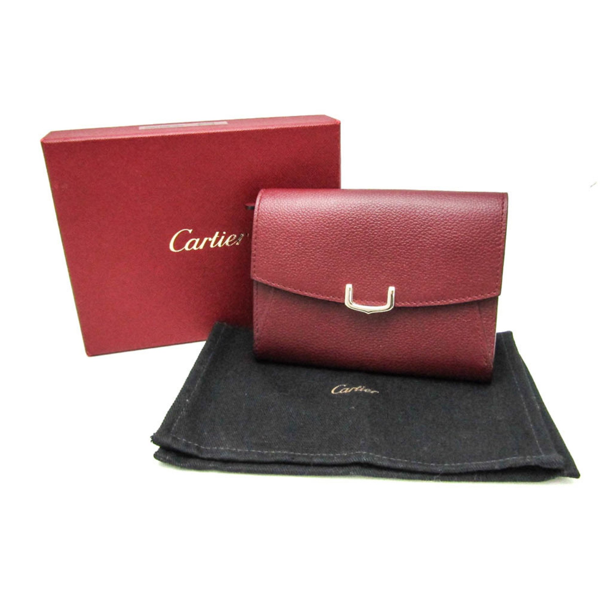 Cartier C De Cartier Compact Wallet L3001502 Women's Leather Middle Wallet (bi-fold) Bordeaux