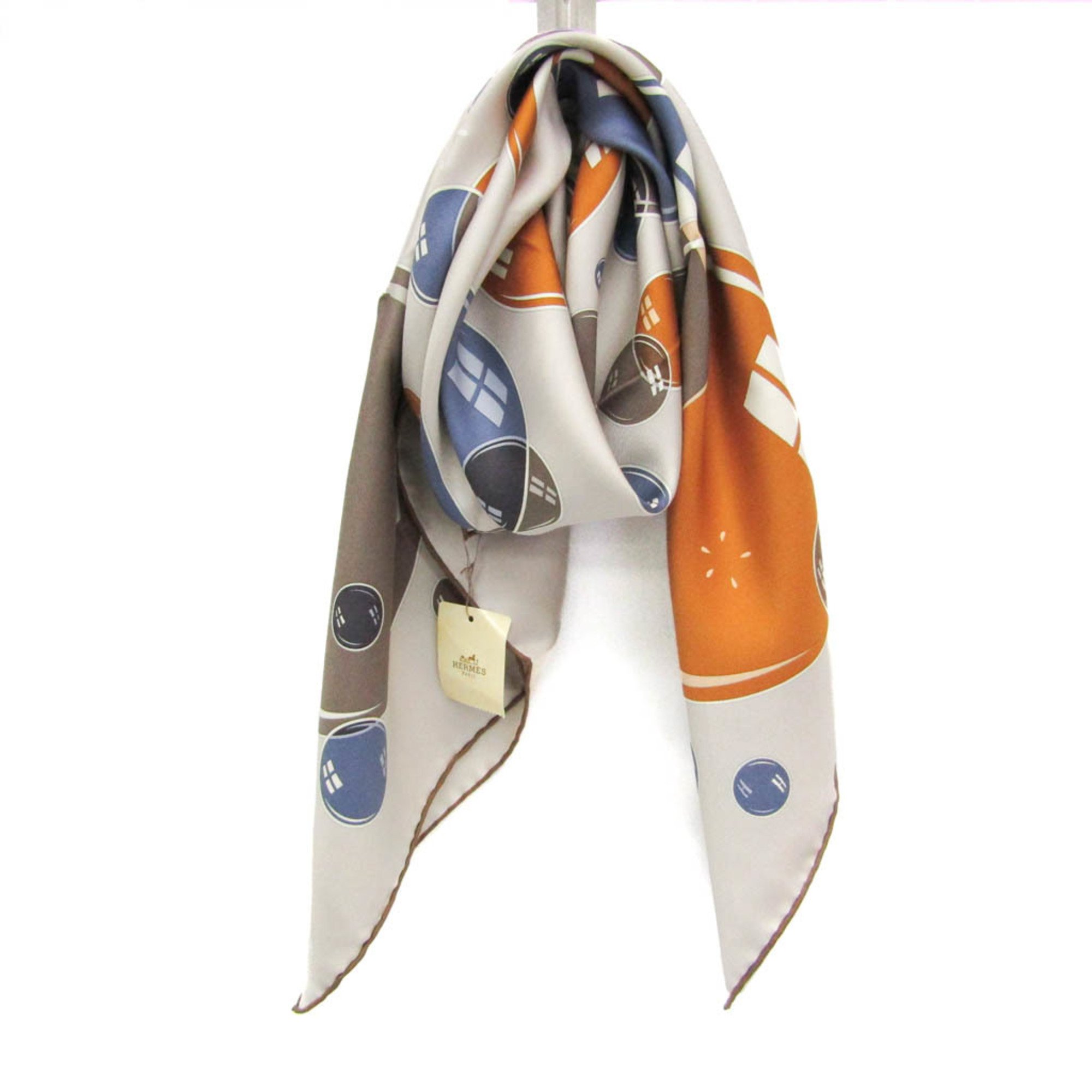 Hermes Carre 90 BAL DE BULLES 2003 Autumn/Winter Collection Women's Silk Scarf Blue,Light Brown,Orange