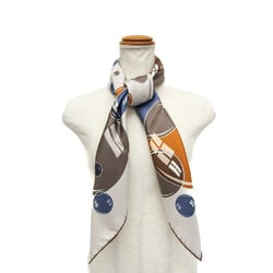 Hermes Carre 90 BAL DE BULLES 2003 Autumn/Winter Collection Women's Silk Scarf Blue,Light Brown,Orange