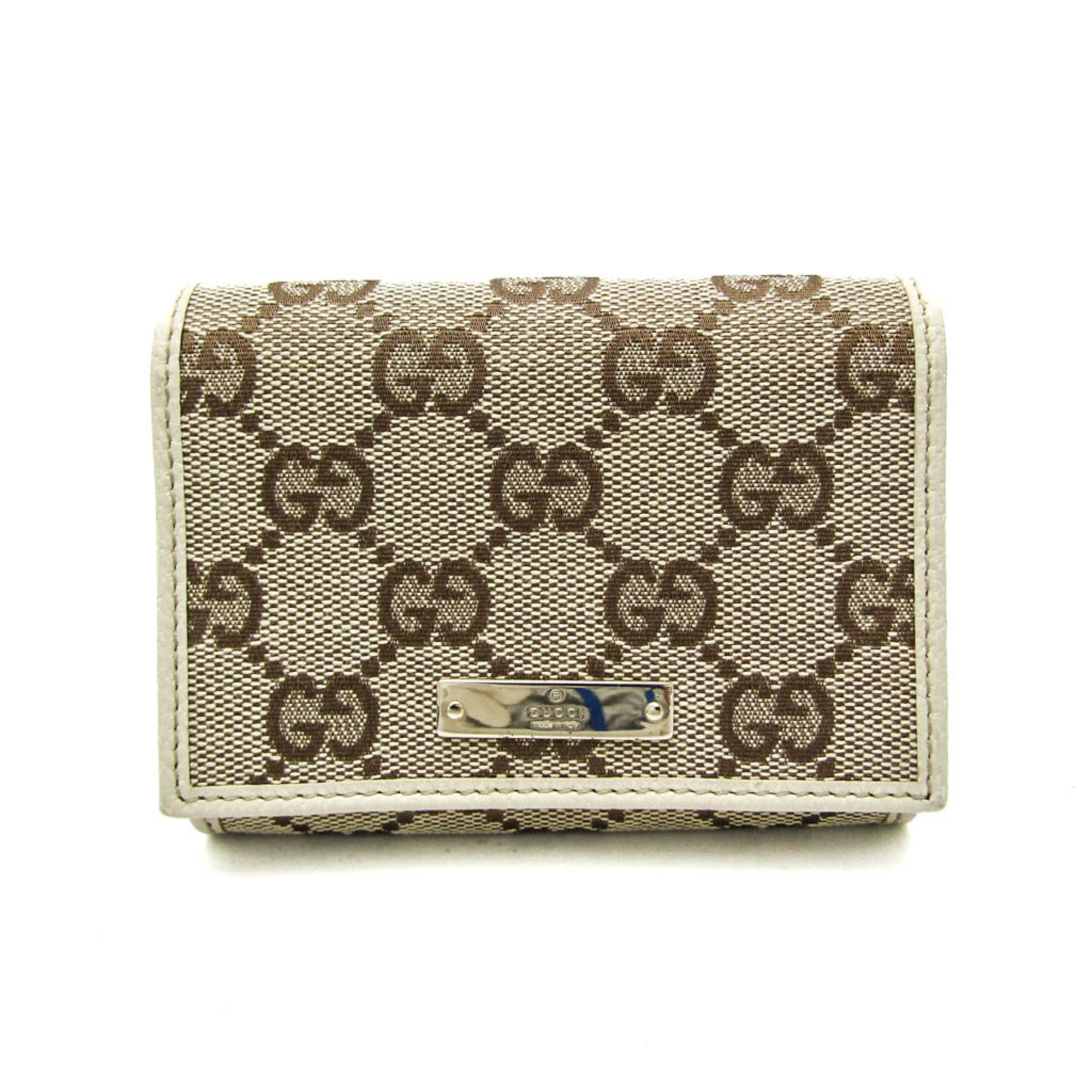 Gucci 131886 GG Canvas Leather Card Case Beige,Brown