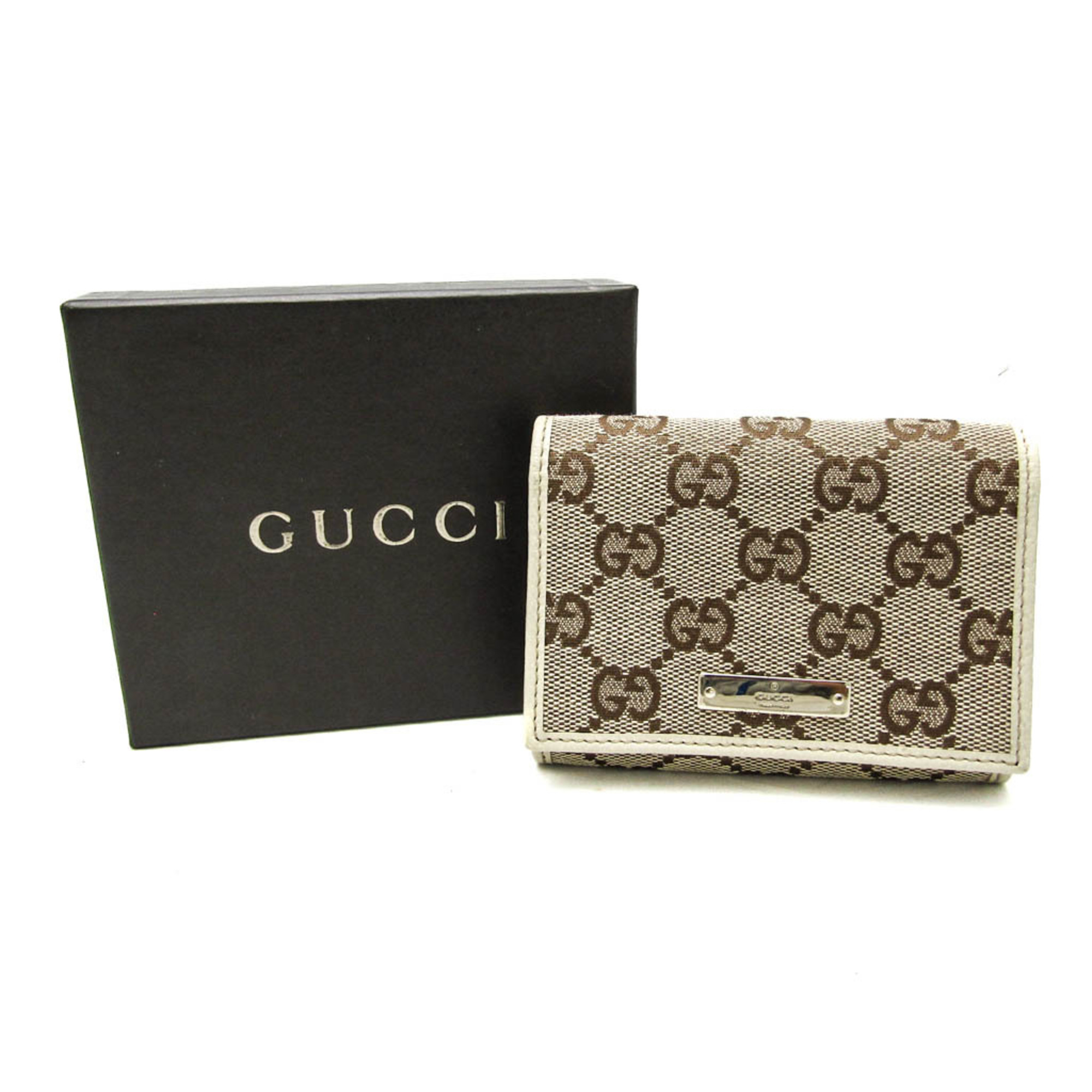 Gucci 131886 GG Canvas Leather Card Case Beige,Brown