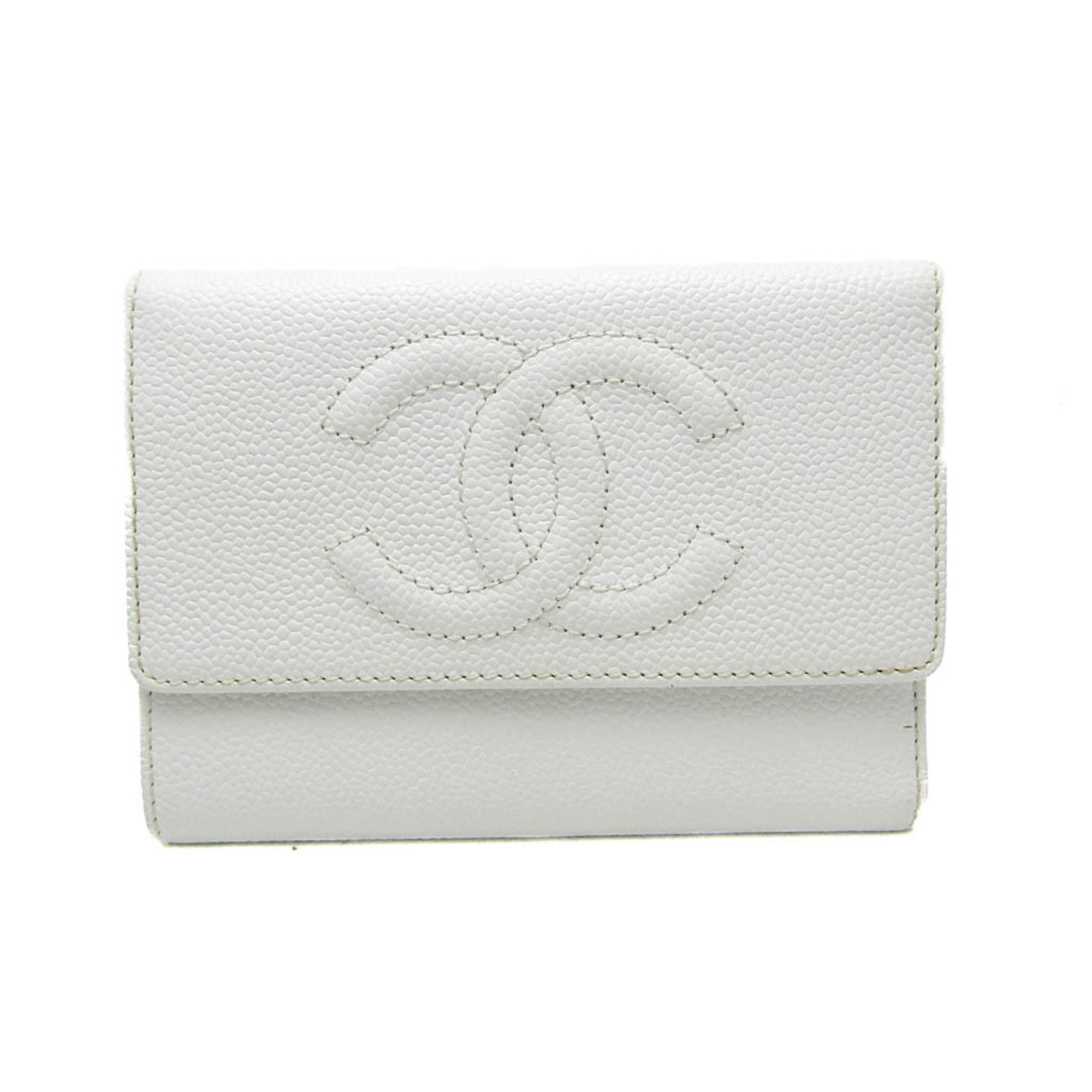 Chanel A13225 Women's Caviar Leather Middle Wallet (tri-fold) White