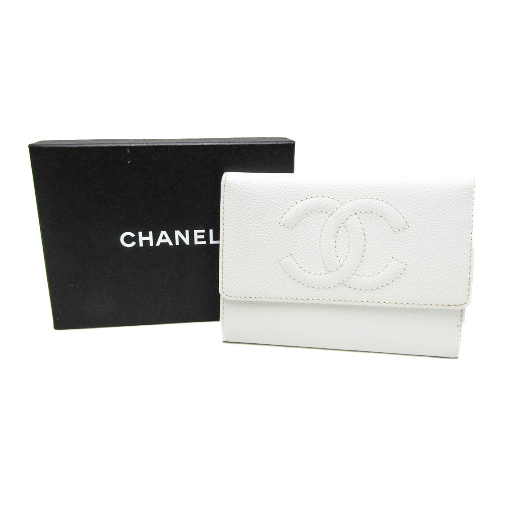 Chanel A13225 Women's Caviar Leather Middle Wallet (tri-fold) White