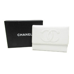 Chanel A13225 Women's Caviar Leather Middle Wallet (tri-fold) White