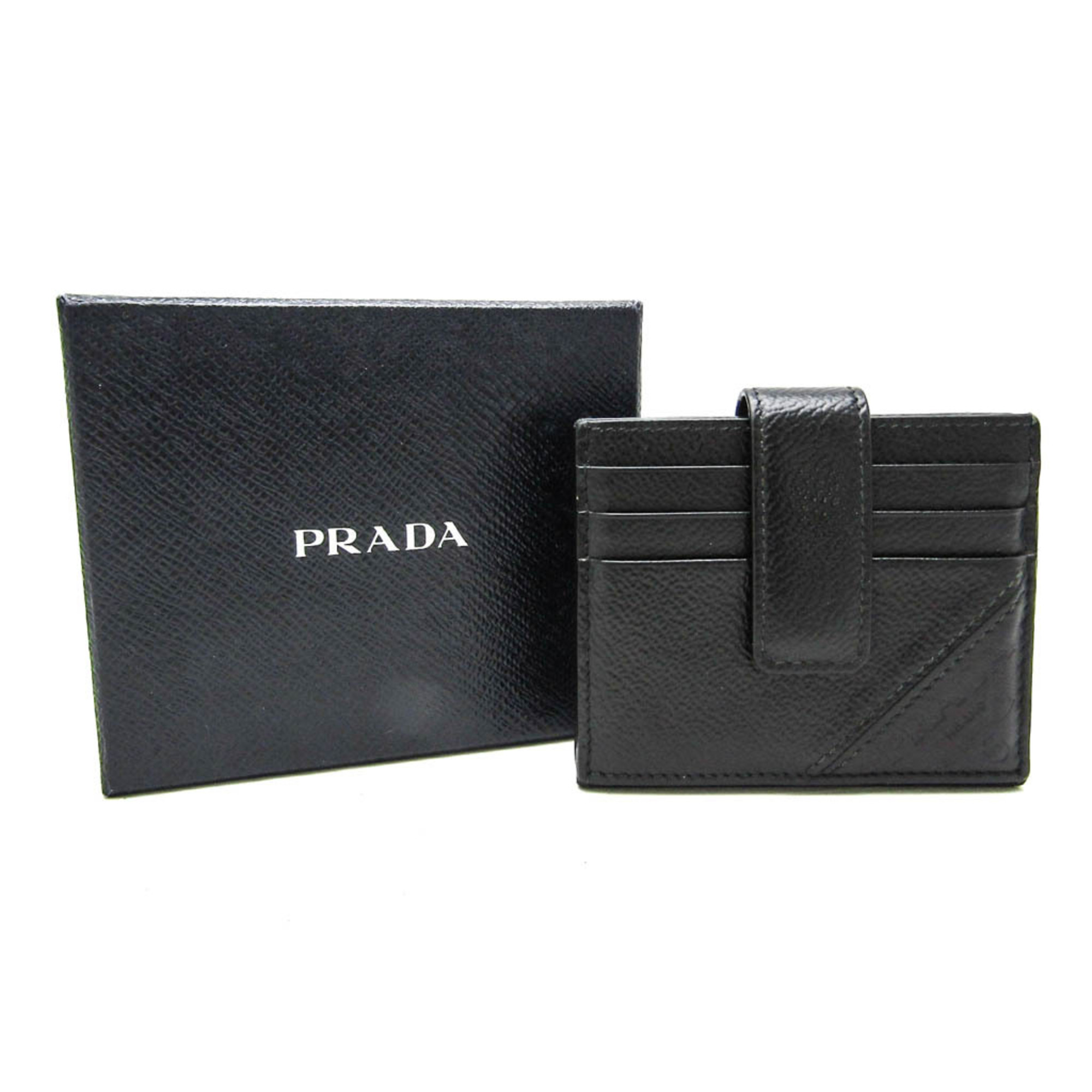 Prada Bi-fold Card Case Leather Card Case Black