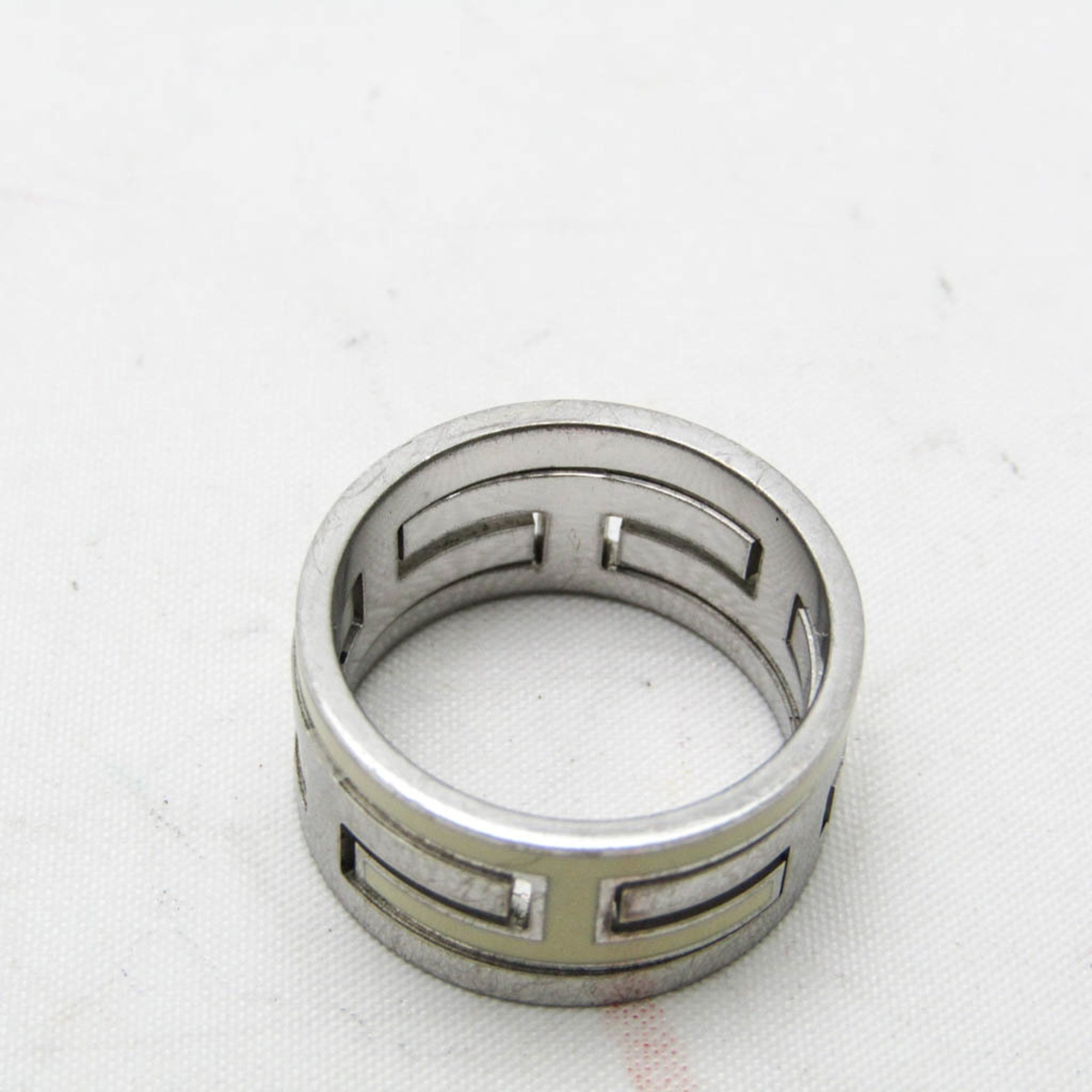 Hermes Move H Silver 925 Casual No Stone Band Ring Off-white,Silver