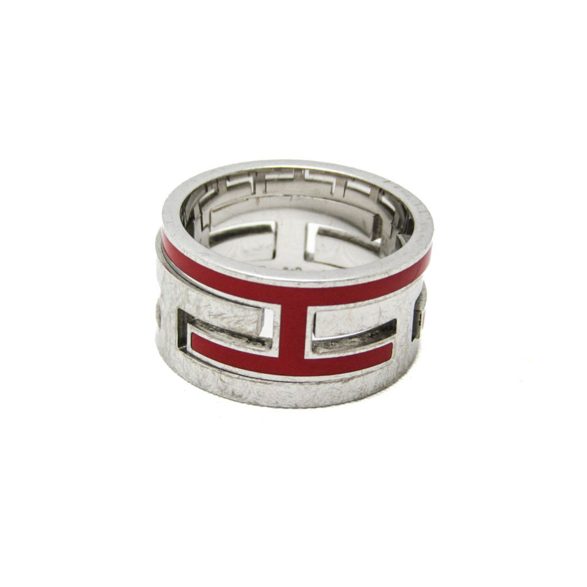 Hermes Move H Silver 925 Casual No Stone Band Ring Red Color,Silver