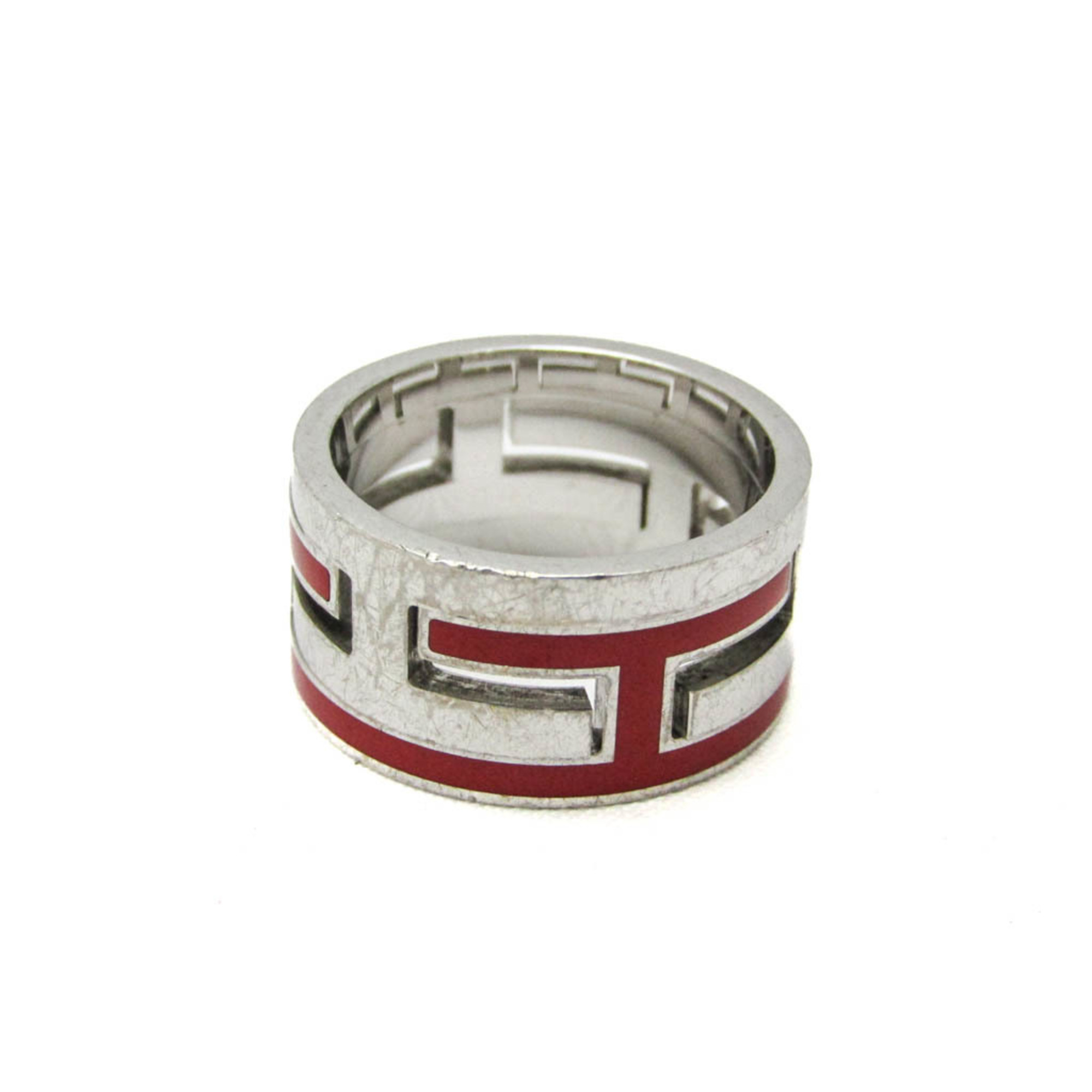 Hermes Move H Silver 925 Casual No Stone Band Ring Red Color,Silver