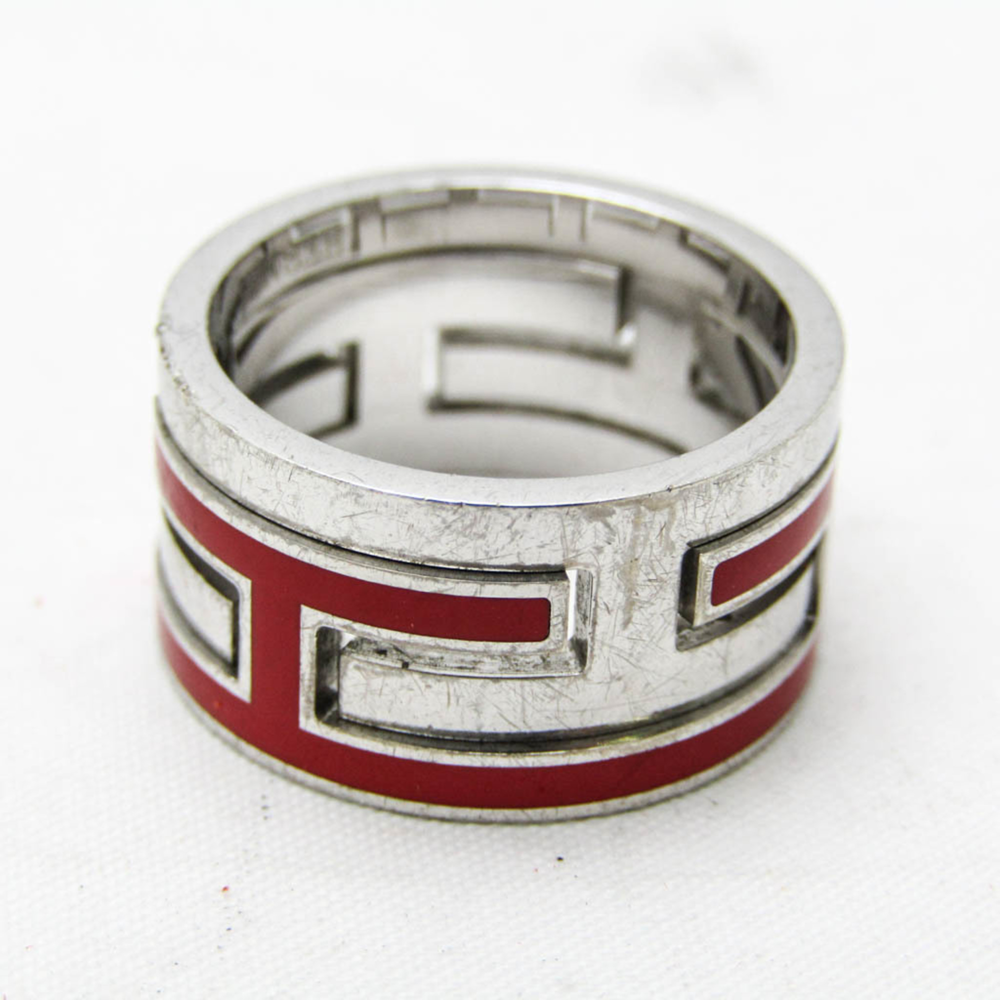 Hermes Move H Silver 925 Casual No Stone Band Ring Red Color,Silver