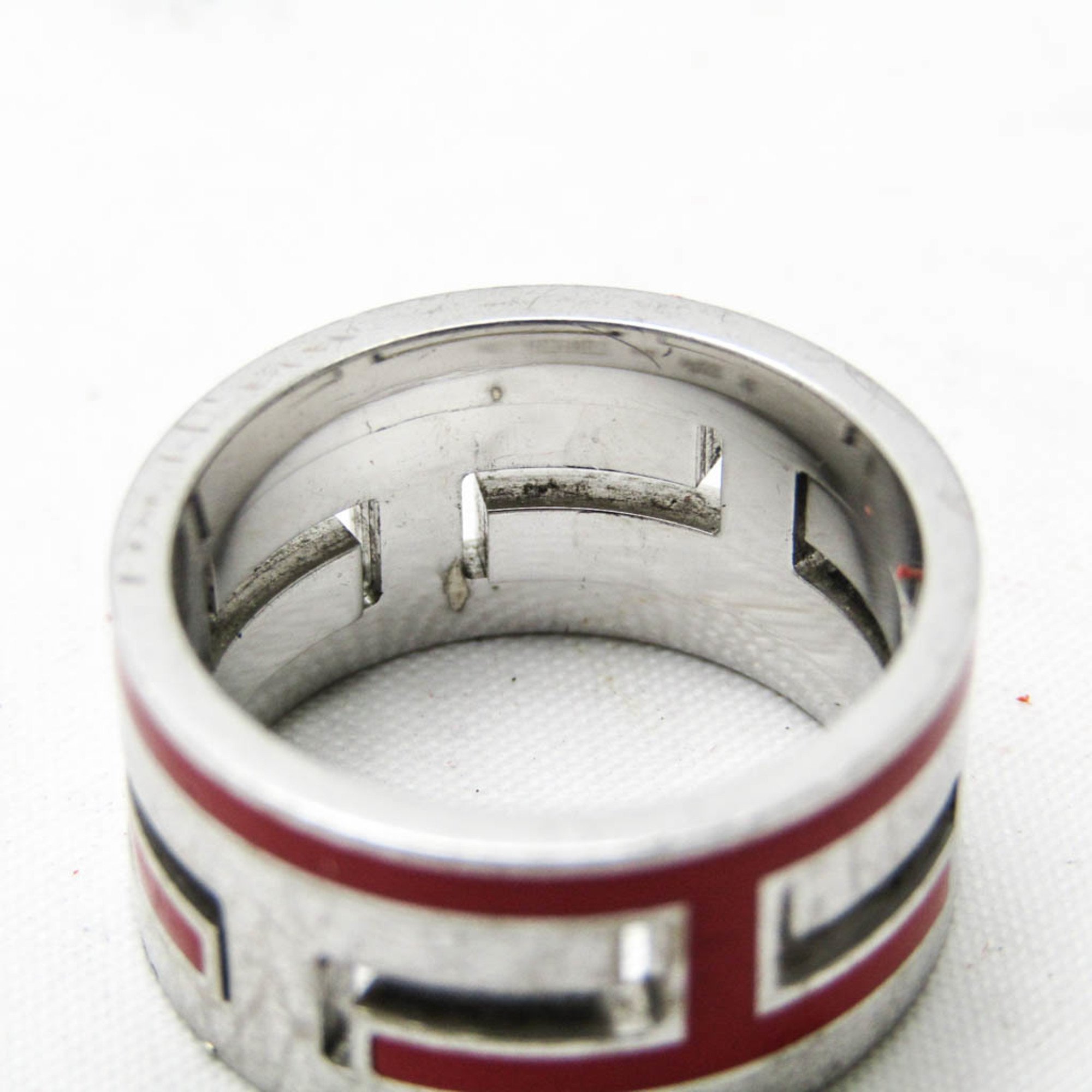 Hermes Move H Silver 925 Casual No Stone Band Ring Red Color,Silver