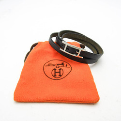 Hermes API III Long Leather No Stone Charm Bracelet Black