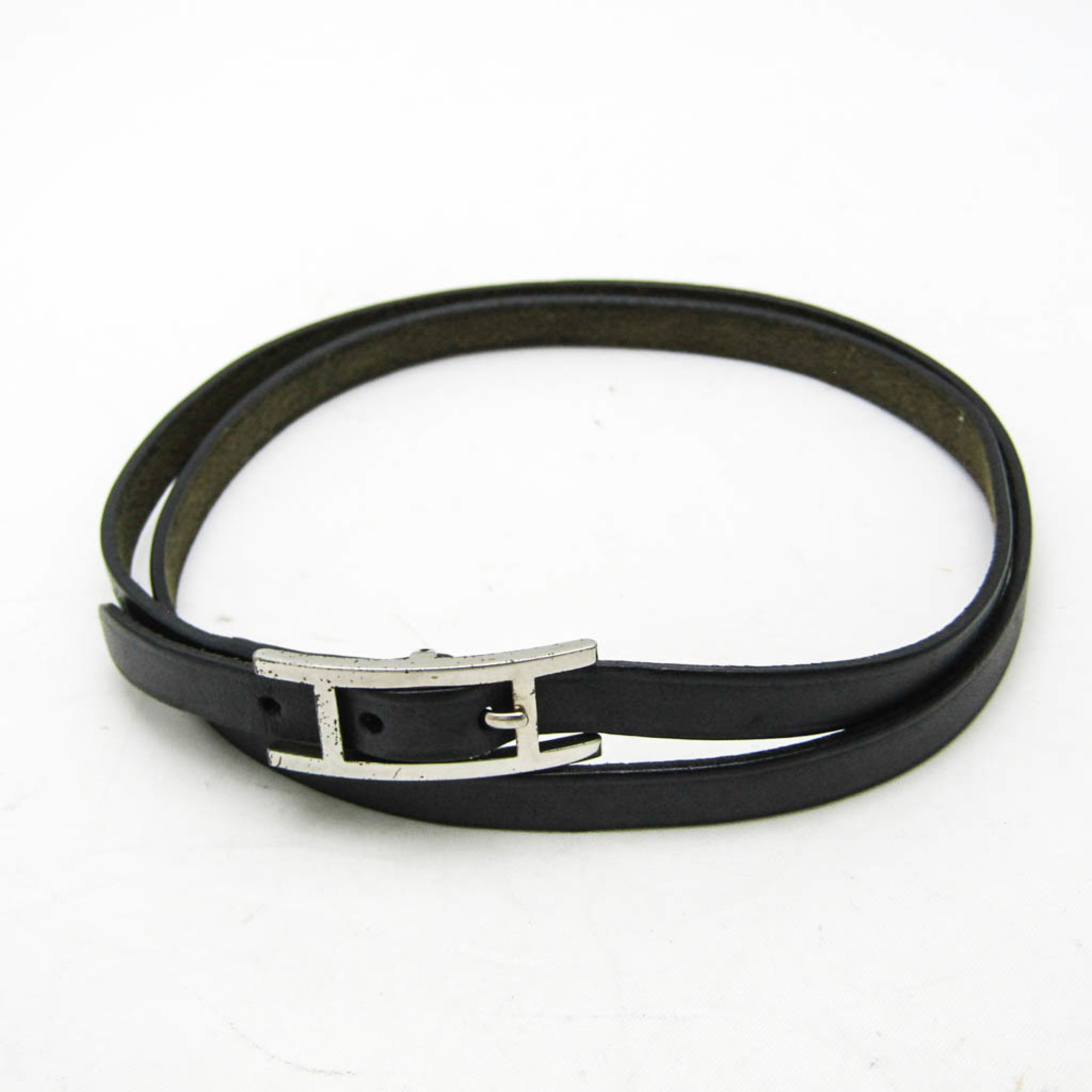 Hermes API III Long Leather No Stone Charm Bracelet Black