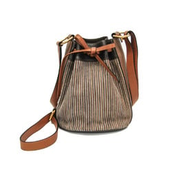 Delvaux Drawstring One-shoulder Tote Women's Leather Shoulder Bag Brown,Gray