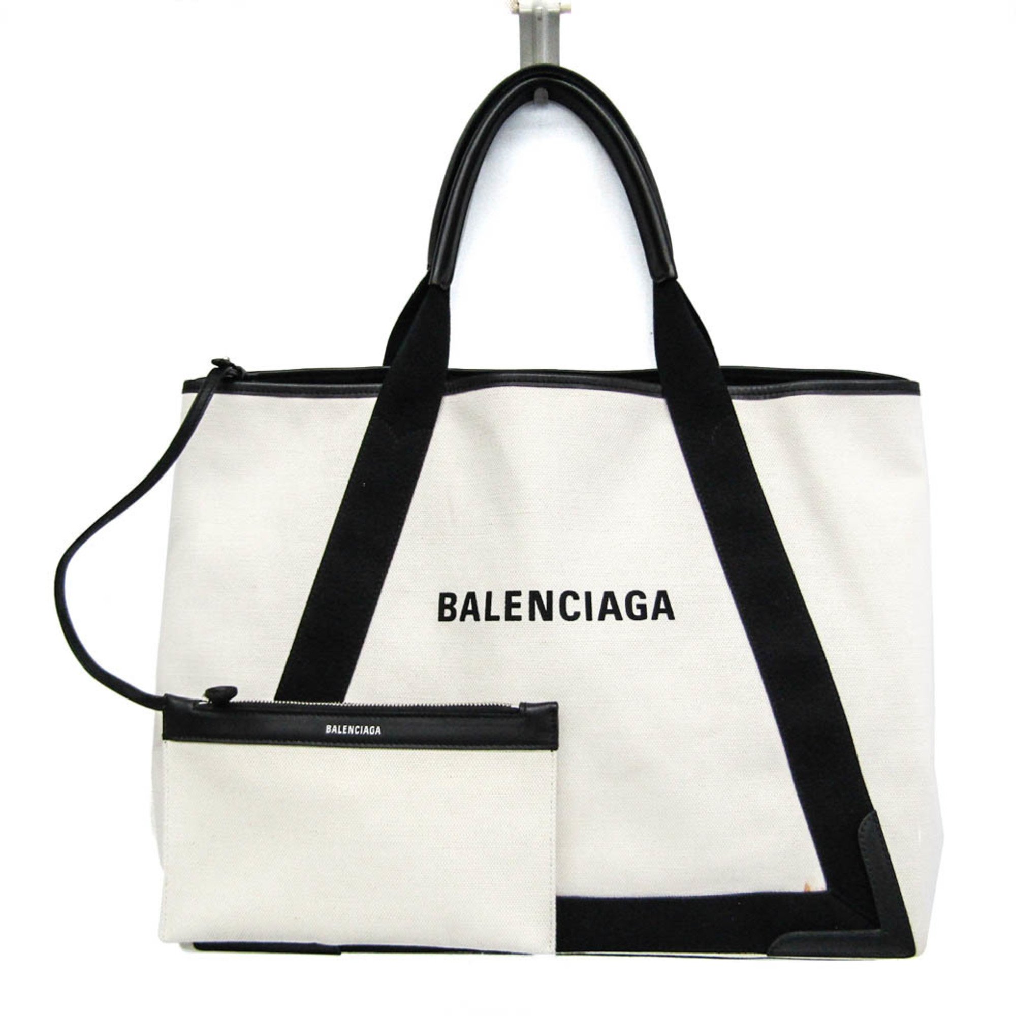 Balenciaga Navy Cabas M 339936 Men,Women Canvas,Leather Handbag,Tote Bag Black,Off-white