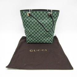 Gucci GG Canvas 285582 Women's GG Canvas,Leather Tote Bag Black,Green