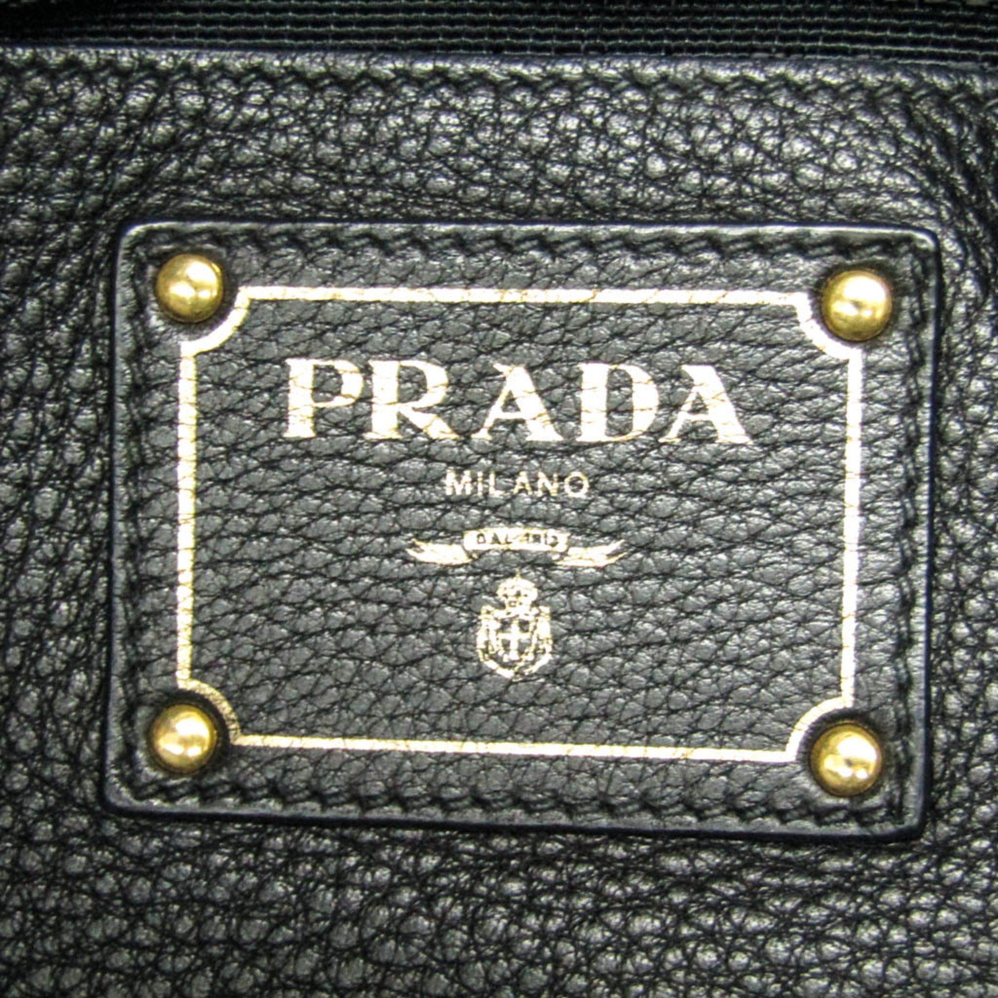 Prada Triangle Logo Women's Leather Shoulder Bag,Tote Bag Black