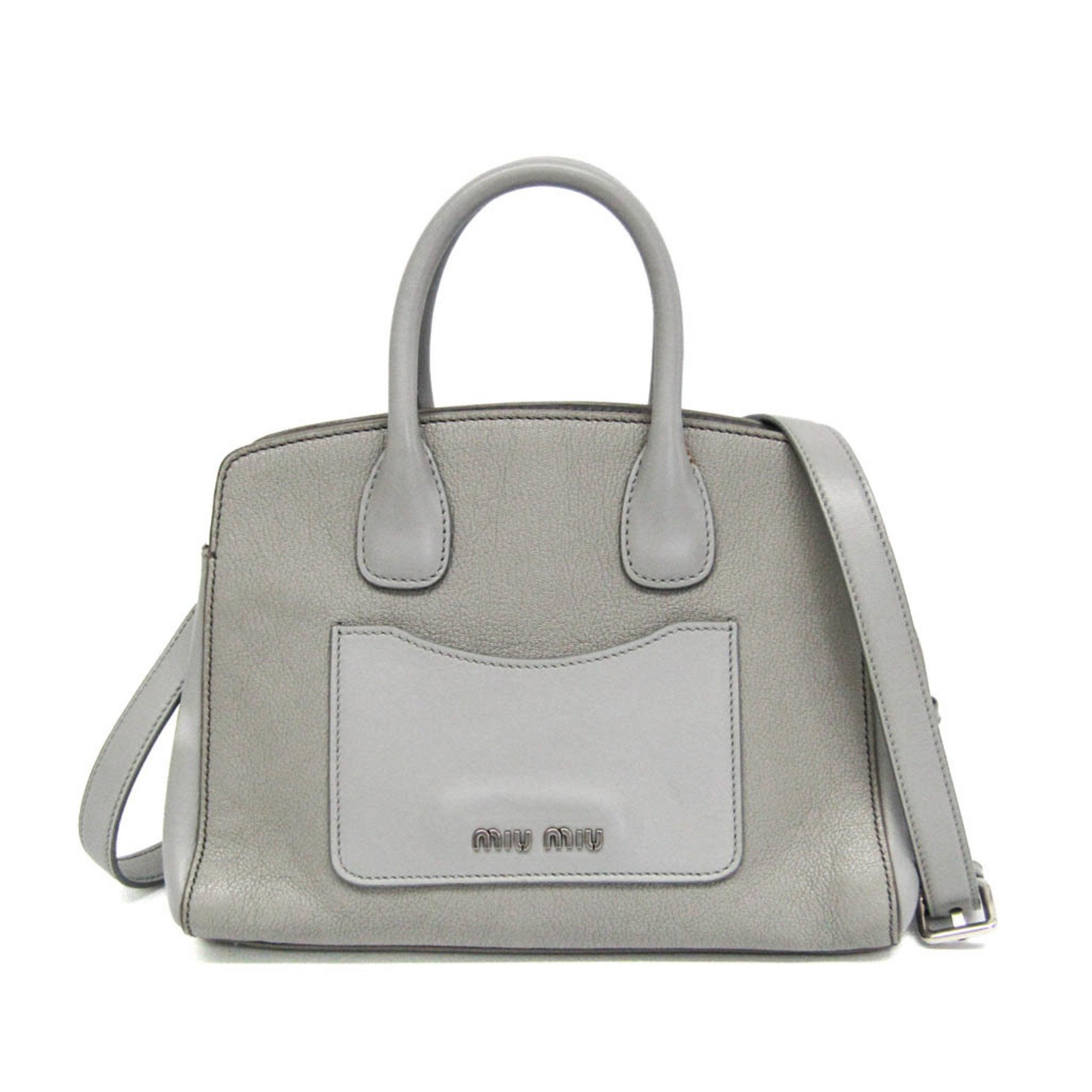 Miu Miu MADRAS SOFT CAL 5BA130 Women's Leather Handbag,Shoulder Bag Gray