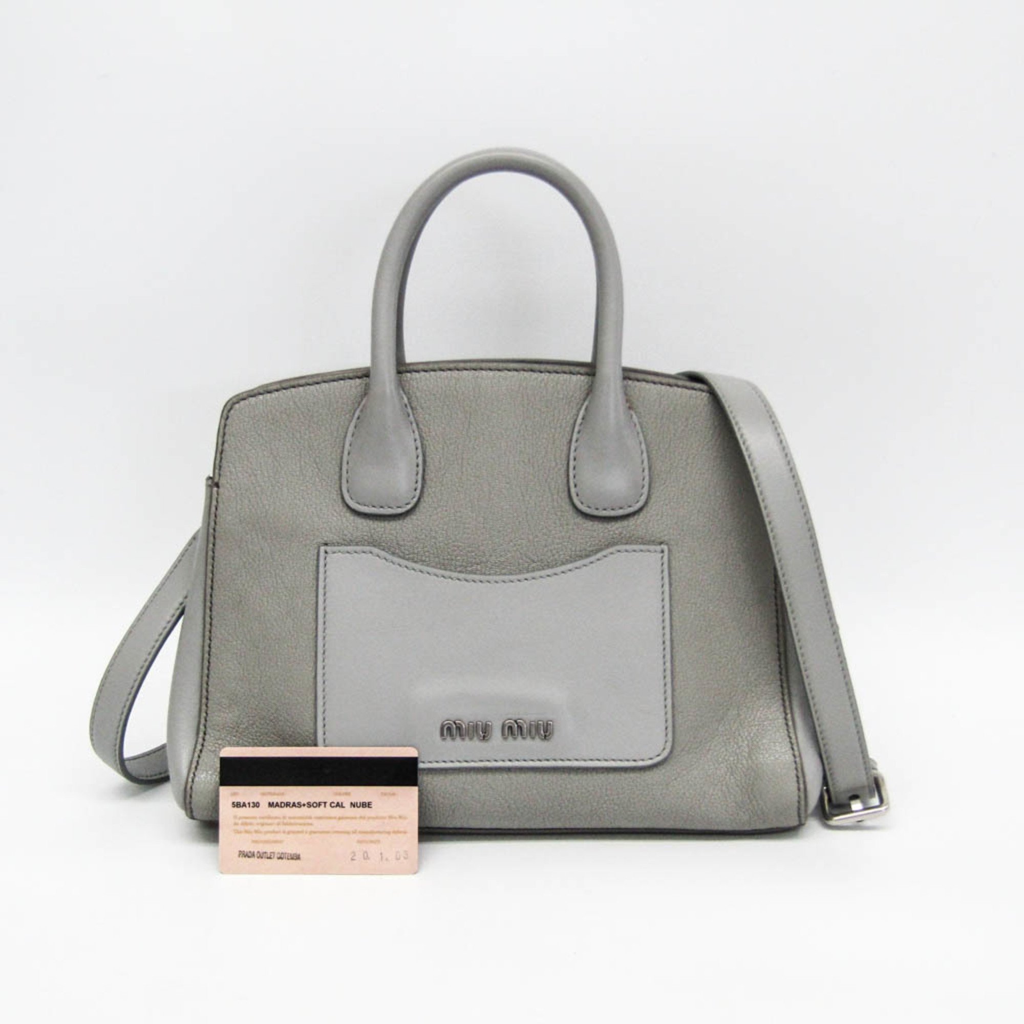 Miu Miu MADRAS SOFT CAL 5BA130 Women's Leather Handbag,Shoulder Bag Gray