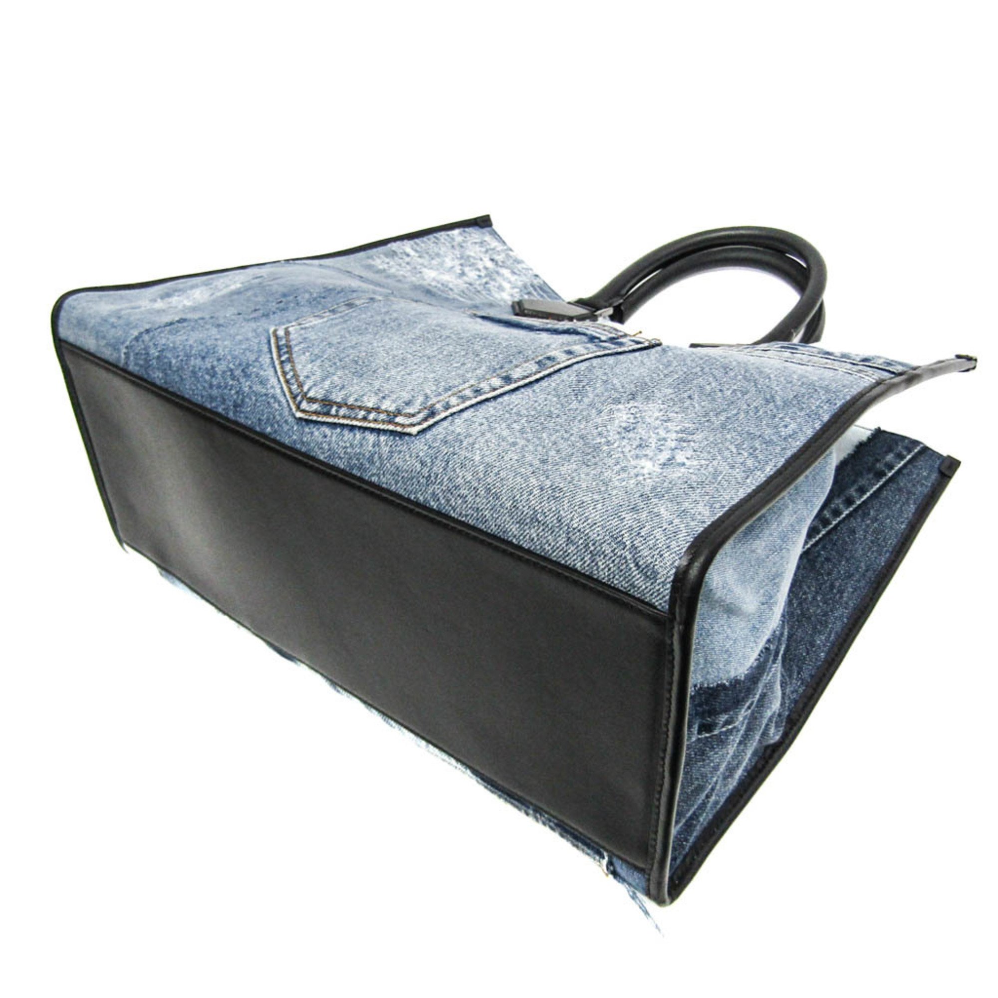 Dolce & Gabbana Large Denim Patchwork Shopper BM1796AO9988 Men,Women Denim,Leather Handbag,Tote Bag Black,Blue