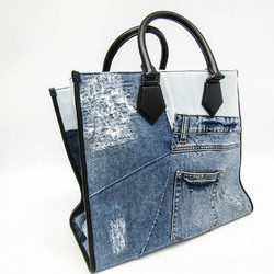 Dolce & Gabbana Large Denim Patchwork Shopper BM1796AO9988 Men,Women Denim,Leather Handbag,Tote Bag Black,Blue