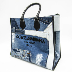 Dolce & Gabbana Large Denim Patchwork Shopper BM1796AO9988 Men,Women Denim,Leather Handbag,Tote Bag Black,Blue