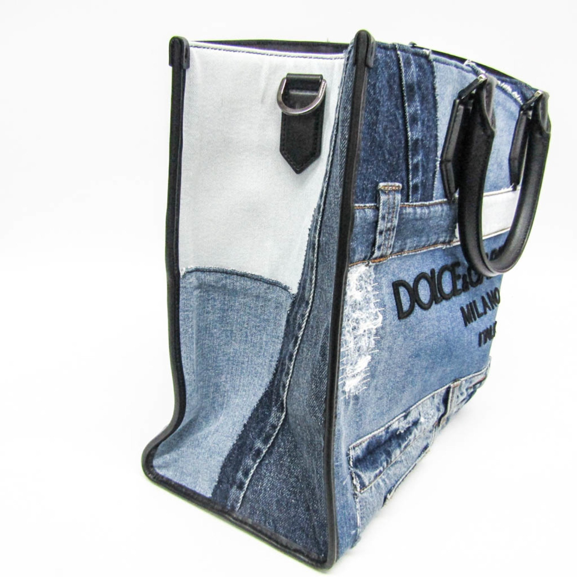 Dolce & Gabbana Large Denim Patchwork Shopper BM1796AO9988 Men,Women Denim,Leather Handbag,Tote Bag Black,Blue