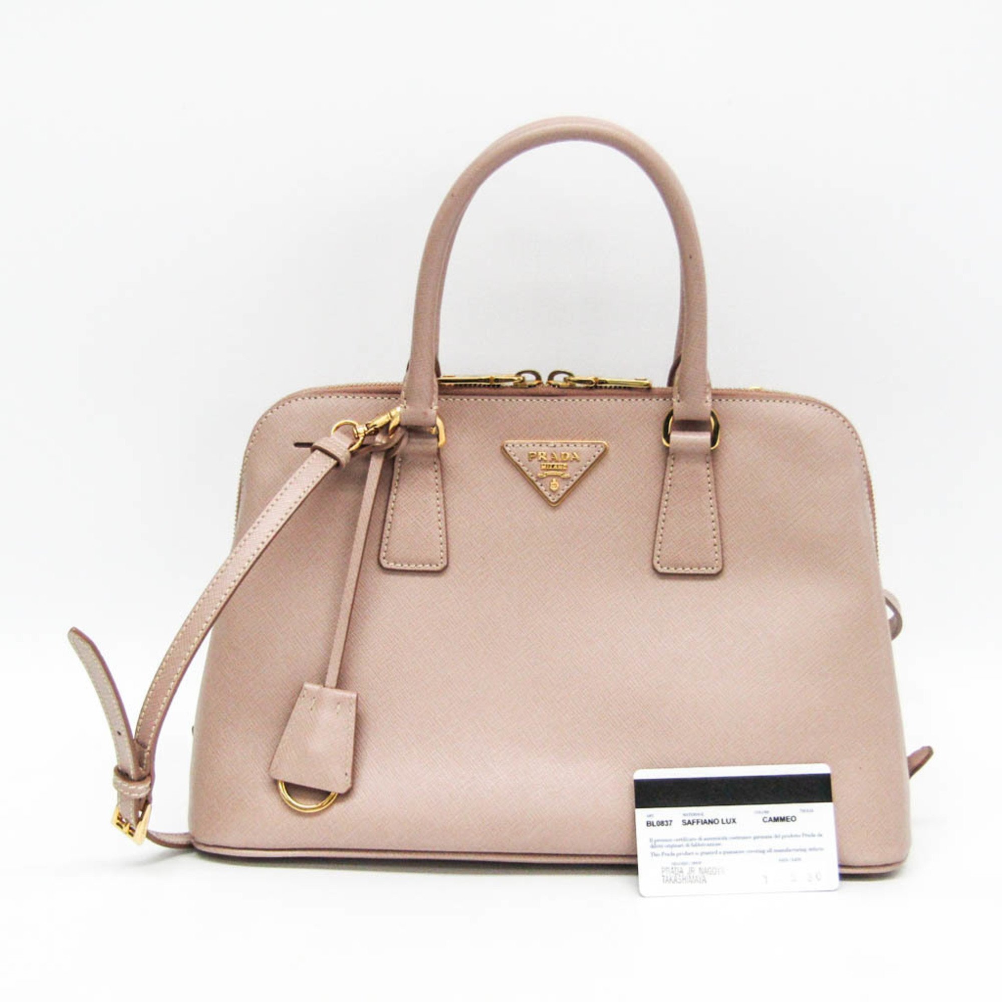 Prada Saffiano BL0837 Women's Leather Handbag,Shoulder Bag Pink Beige