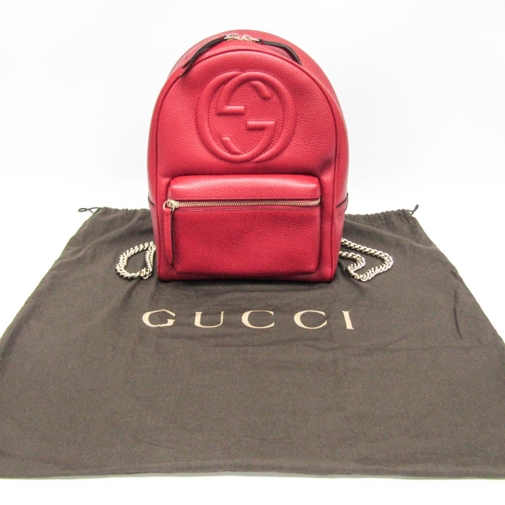 Gucci Soho Interlocking G 536192 Women's Leather Backpack Red Color