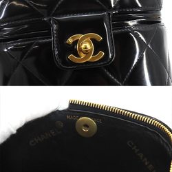 CHANEL Matelasse Vanity Hand Bag Enamel Black Gold Hardware