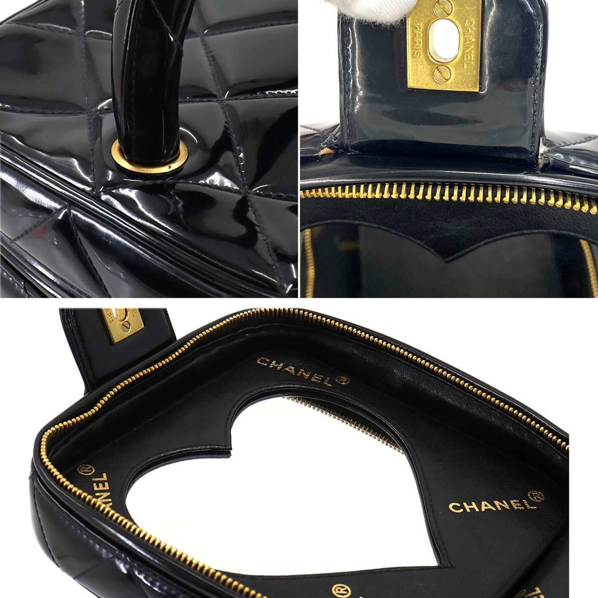 CHANEL Matelasse Vanity Hand Bag Enamel Black Gold Hardware