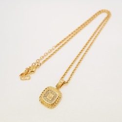 Christian Dior Necklace Square Rhinestone GP Plated Gold Ladies