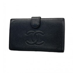 Chanel Long Wallet Caviar Skin Black Women's