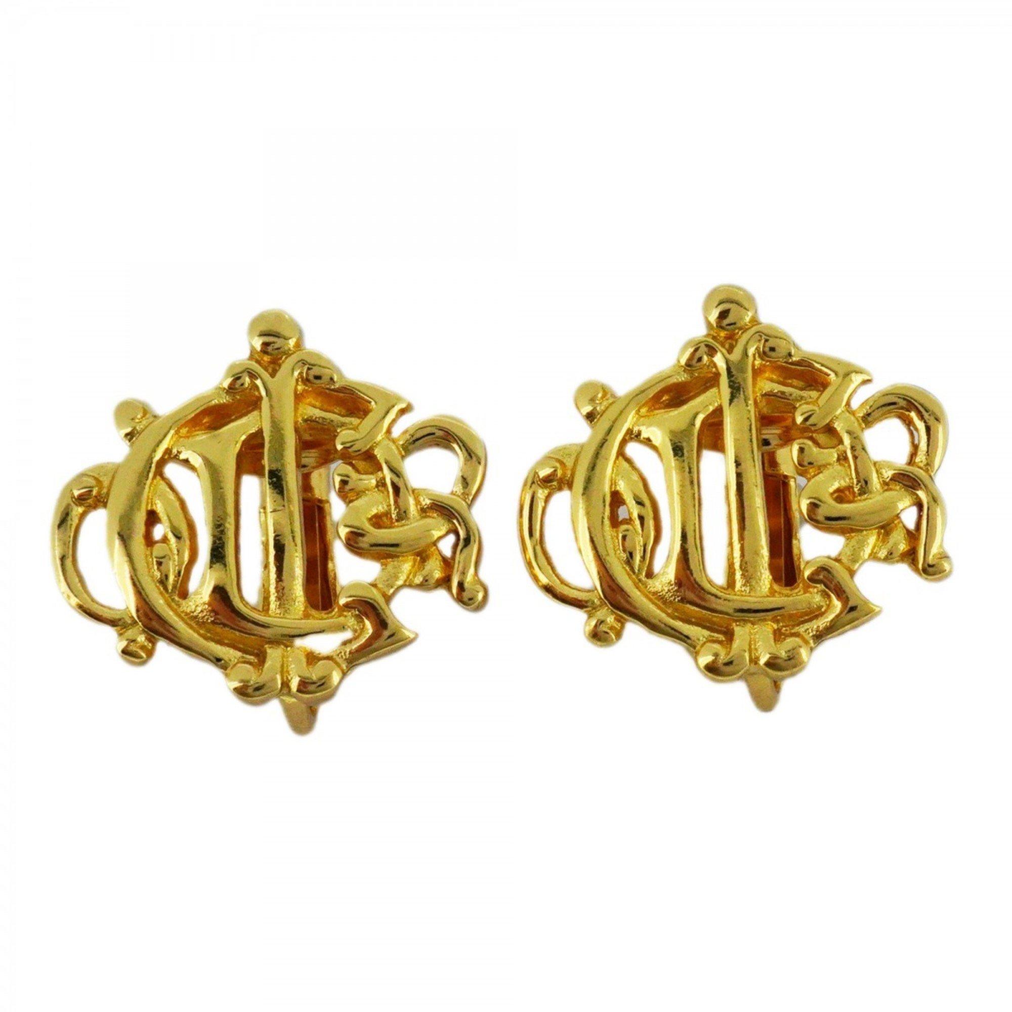 Christian Dior Earrings Emblem GP Plated Gold Ladies