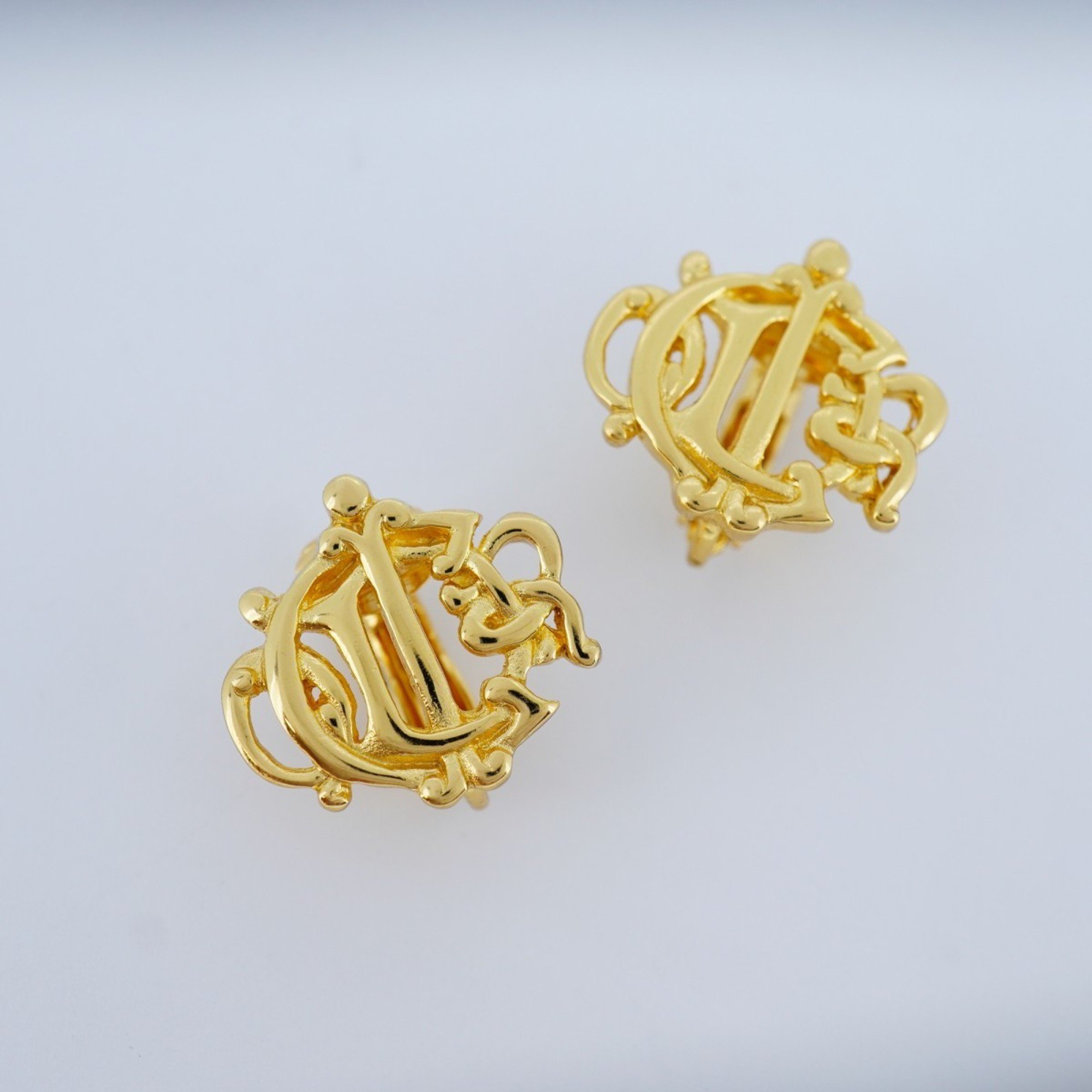 Christian Dior Earrings Emblem GP Plated Gold Ladies