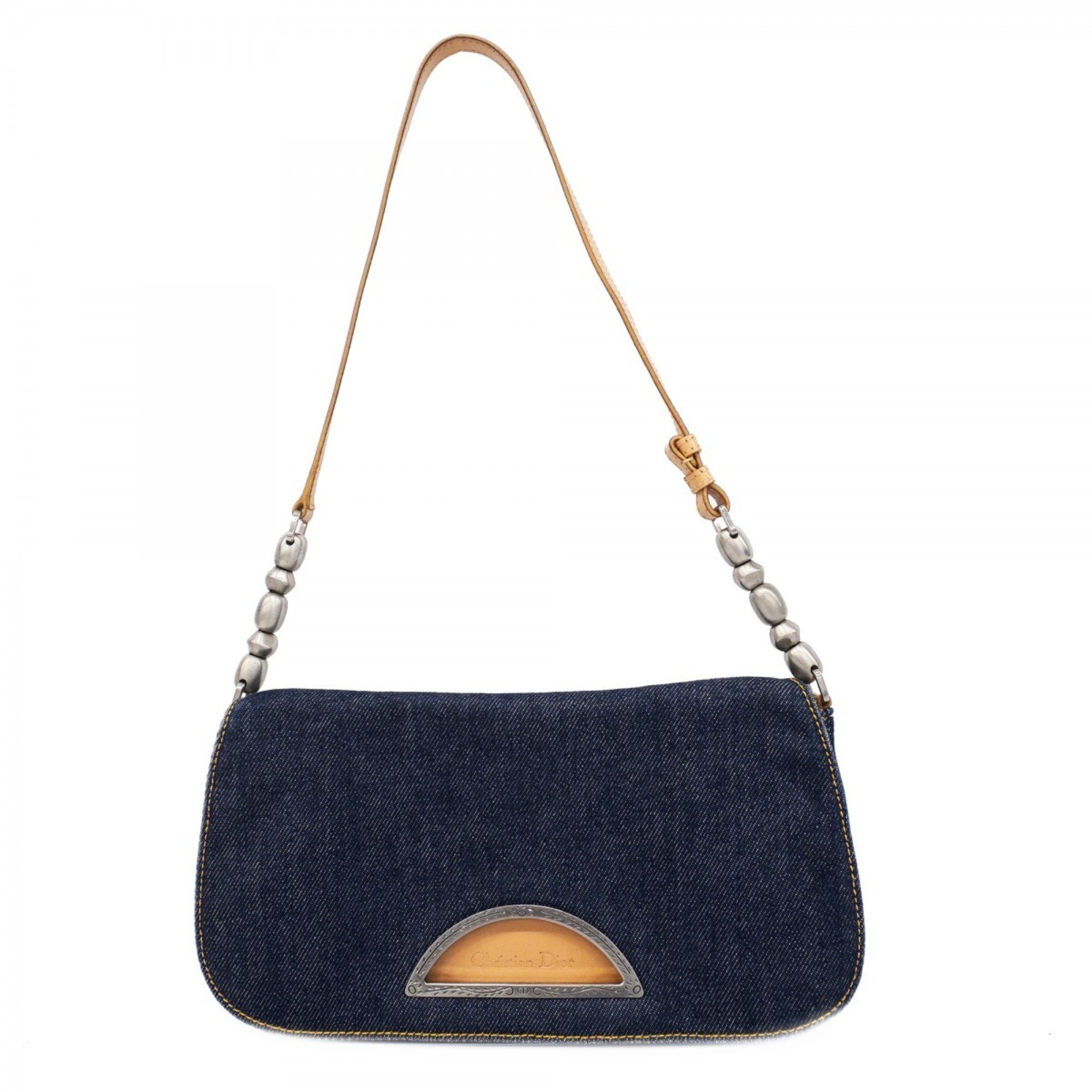 Christian Dior Shoulder Bag Malice Pearl Denim Blue Beige Women's