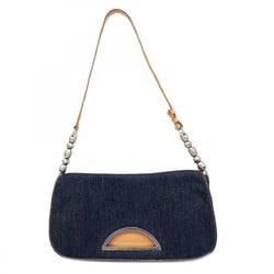 Christian Dior Shoulder Bag Malice Pearl Denim Blue Beige Women's