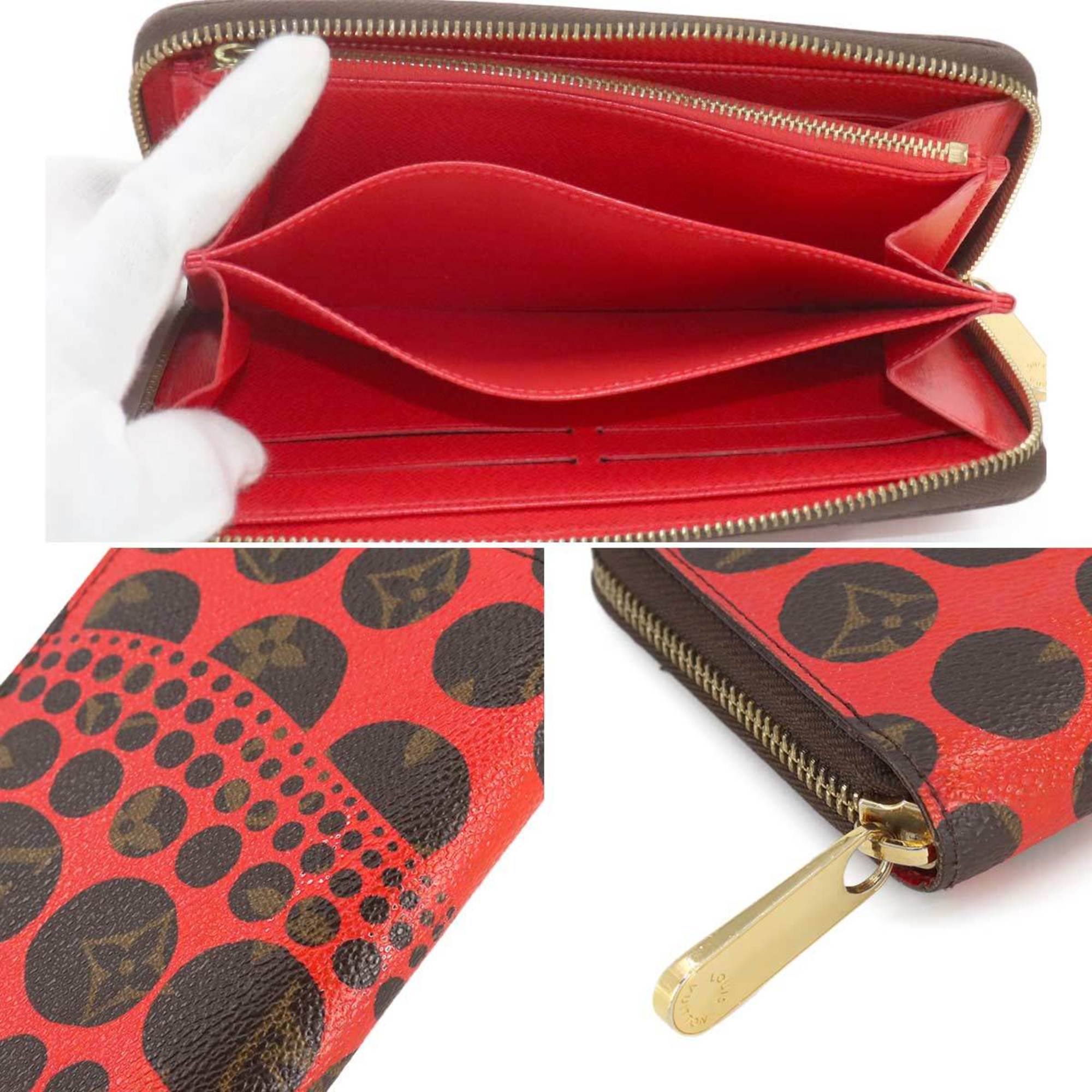 Louis Vuitton LOUIS VUITTON Monogram Pumpkin Dot Zippy Wallet Round Long Rouge Yayoi Kusama M60450