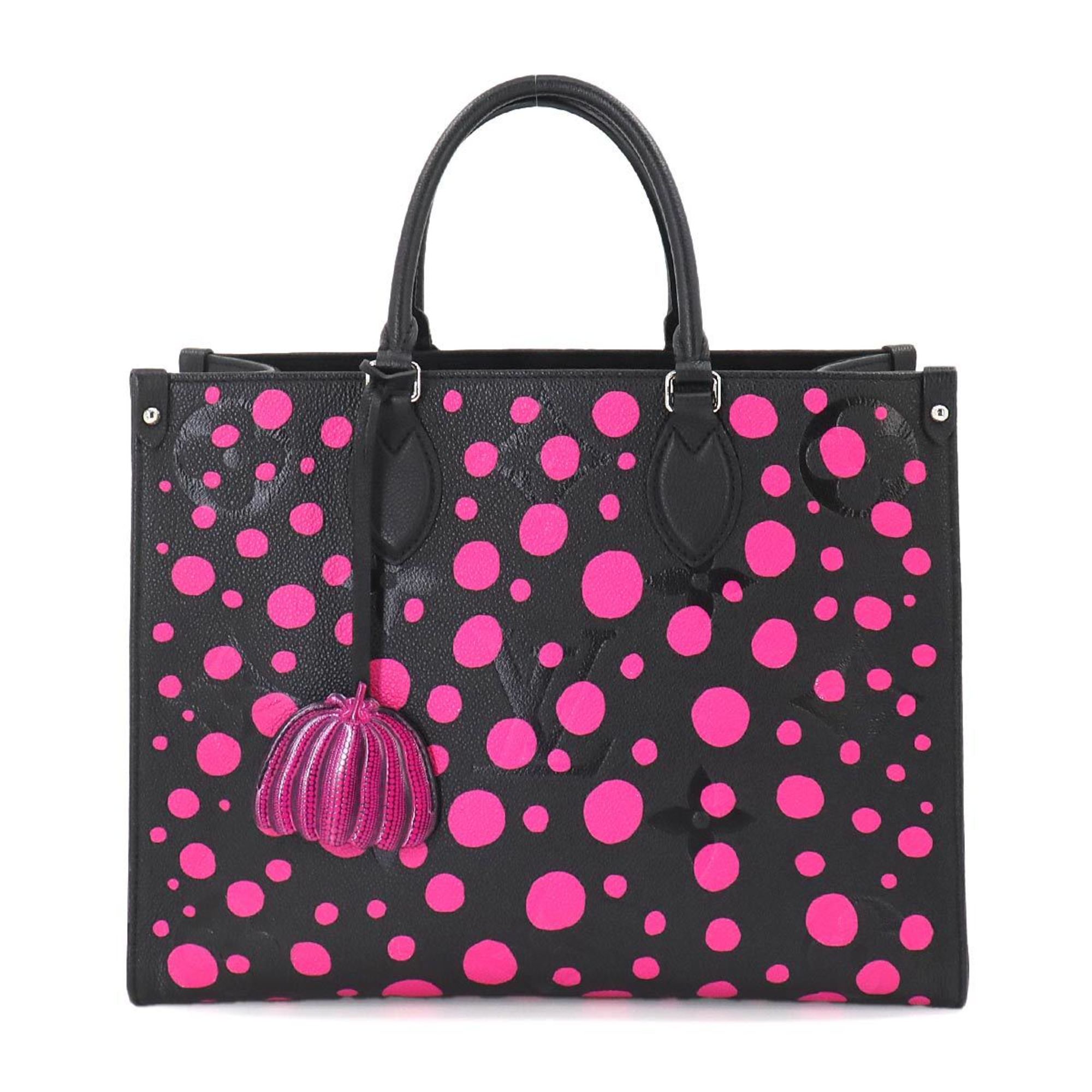 LOUIS VUITTON LVxYK Onthego MM Tote Shoulder Bag Monogram Empreinte Leather Infinity Dot Black Fuchsia M46418 Yayoi Kusama RFID